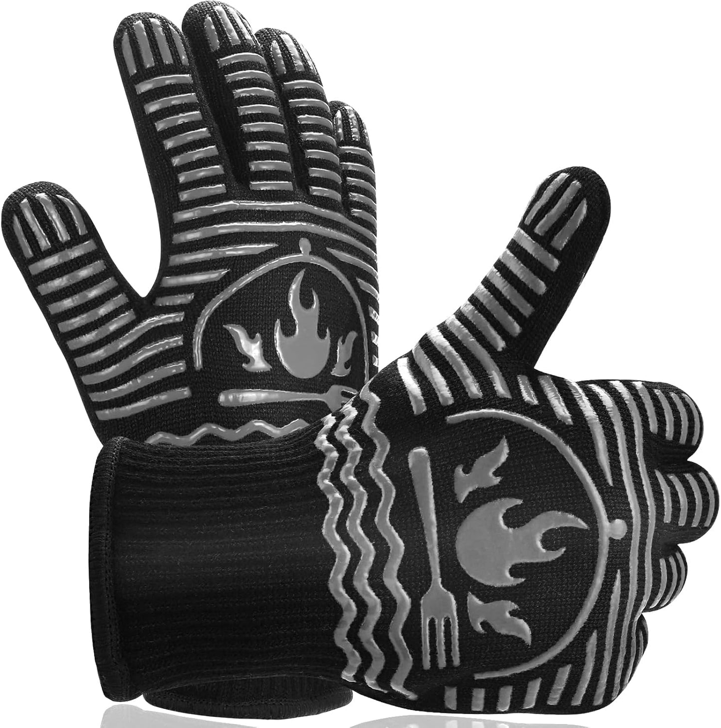 BBQ Gloves, 1472°F Extreme Heat Resistant Grill Gloves, Non-Slip Food Grade Silicone Oven Mitts for Kitchen, Cooking, Barbecue, Baking, Smoker Gray(11inch)