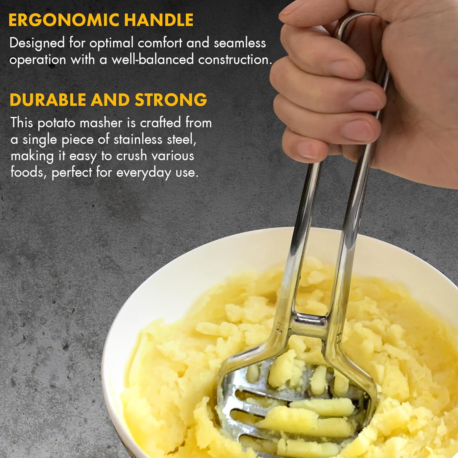Heavy Duty Stainless Steel Potato Masher – Durable & Rustproof – Unique One-Piece Design for Quicker Mashing root vegetables, avocados, apples, beans, and nuts – 11-inch Long, Dishwasher Safe - Culinary Roots
