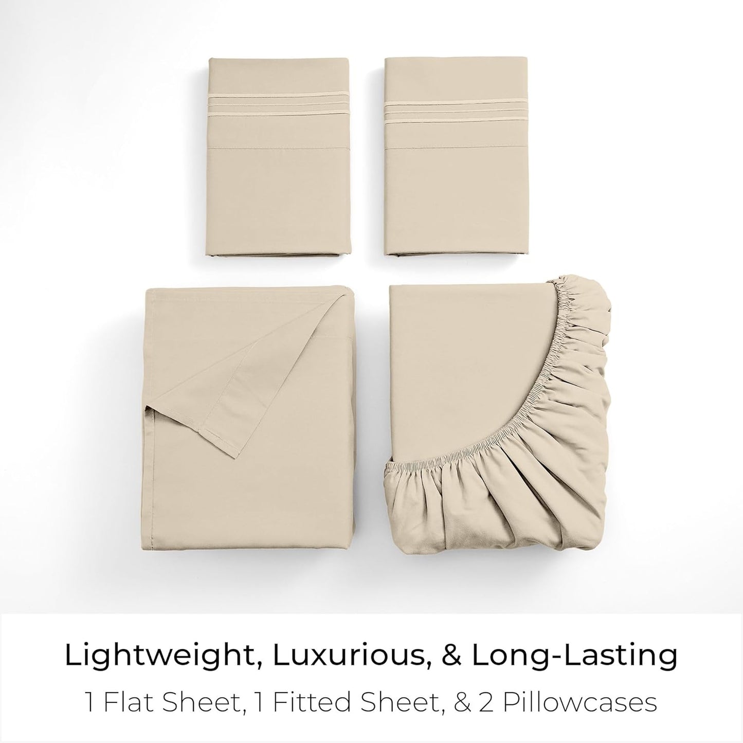 Mellanni California King Sheets Set - 4 PC Iconic Collection Bedding - Hotel Luxury, Extra Soft, Cooling Bed Sheets - Wrinkle, Fade, Stain Resistant (Cal King, Beige)