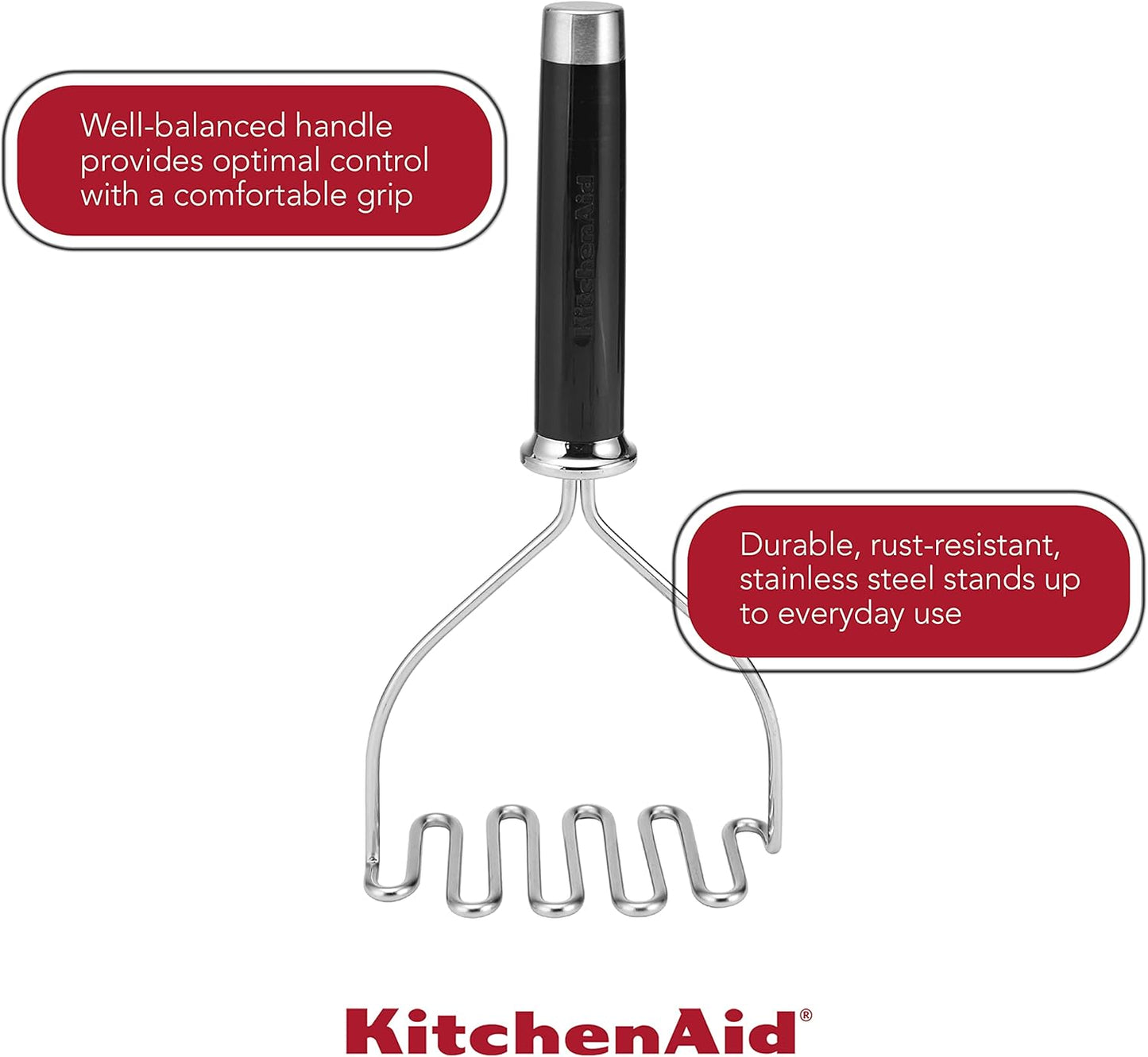 KitchenAid Gourmet Stainless Steel Wire Masher, 10.24-Inch, Black - Culinary Roots