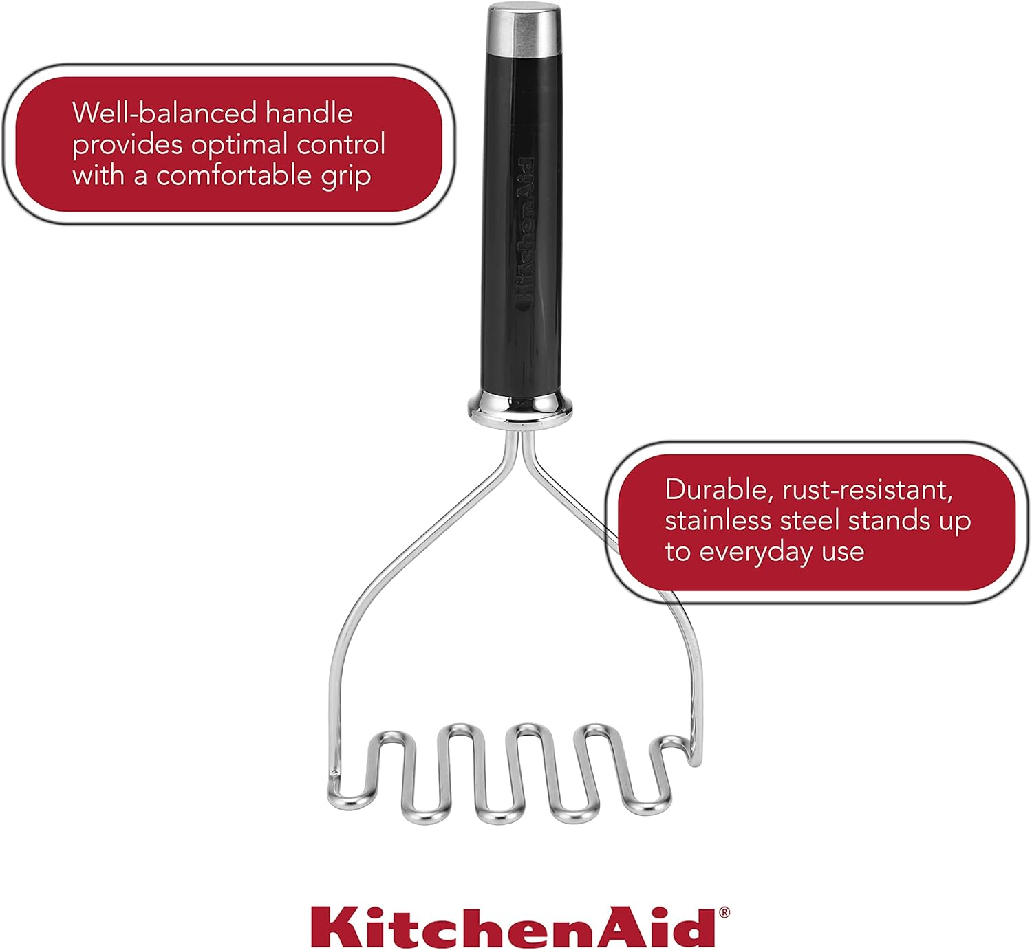 KitchenAid Gourmet Stainless Steel Wire Masher, 10.24-Inch, Black - Culinary Roots