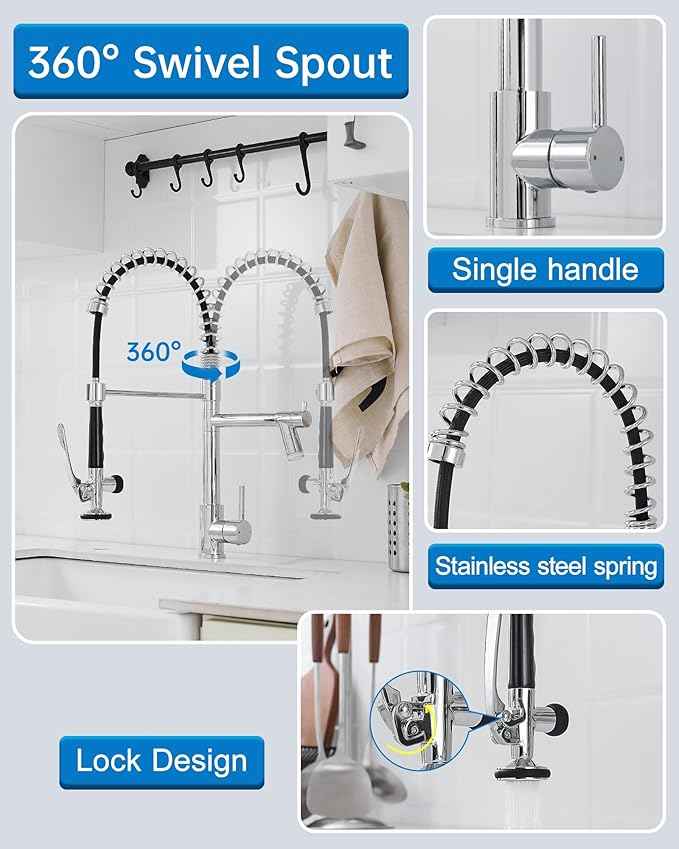 Fapully Kitchen Faucet with Pull Down Sprayer,Commercial Single Handle Kitchen Sink Faucet with LED Light Chrome