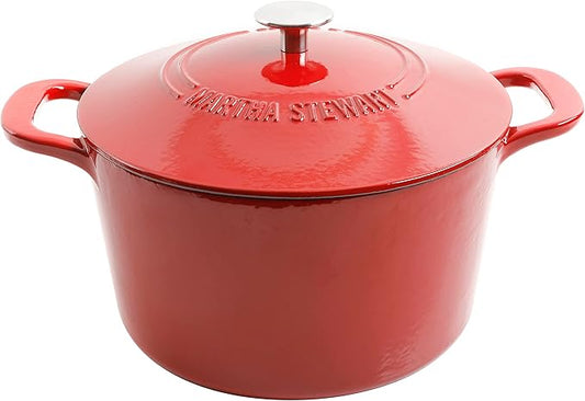 MARTHA STEWART Gatwick 7-Quart Enamel Cast Iron Dutch Oven – Red Ombre – Heavy-Duty Dutch Oven for Slow Cooking, Braising & Baking
