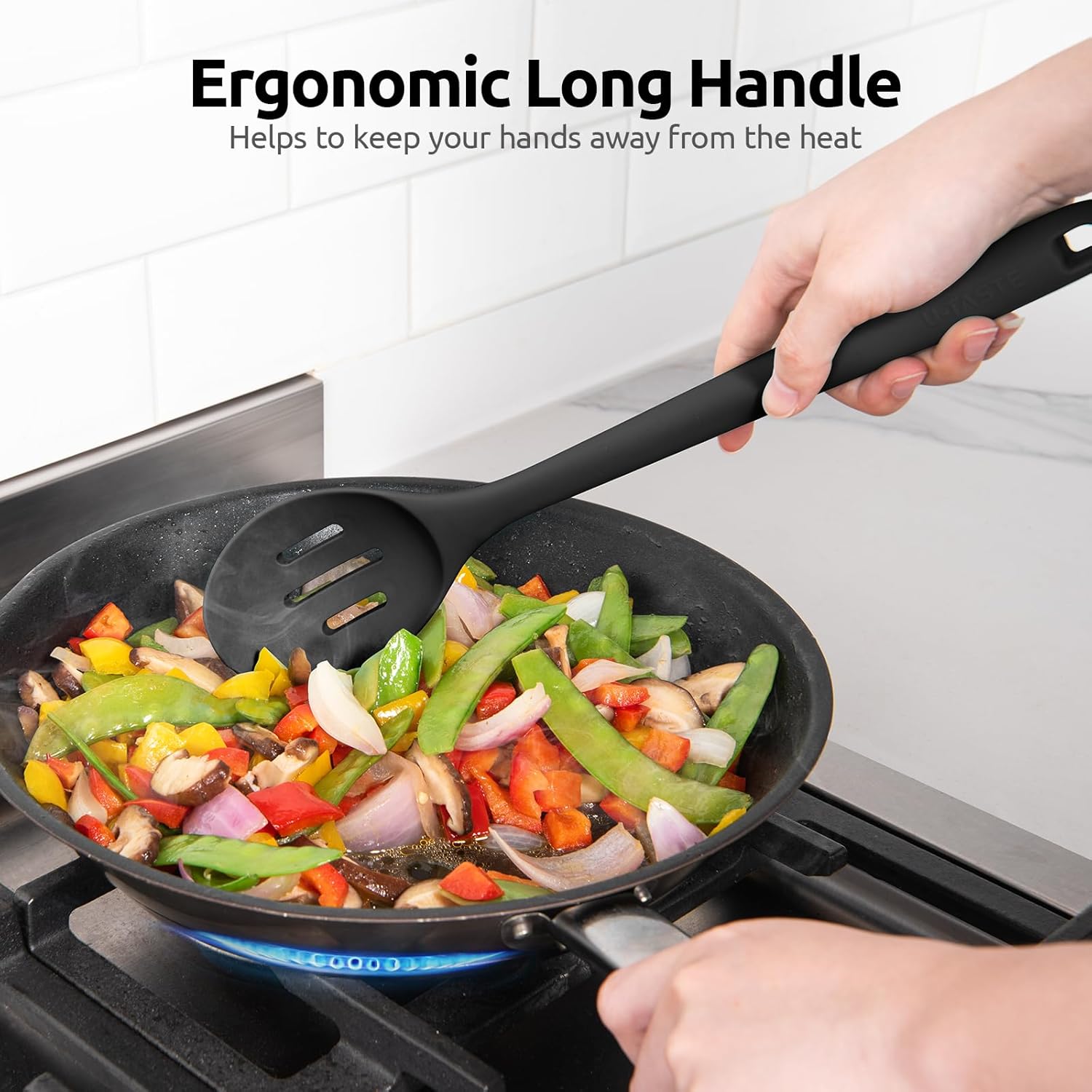 600ºF Heat Resistant Slotted Spoon: U-Taste 13.3in Solid Kitchen Cooking Spoon, Nonstick Food Grade Large & Long Rubber Utensil for Mixing, Serving, Stirring, Basting, Frying, Draining (Black) - Culinary Roots