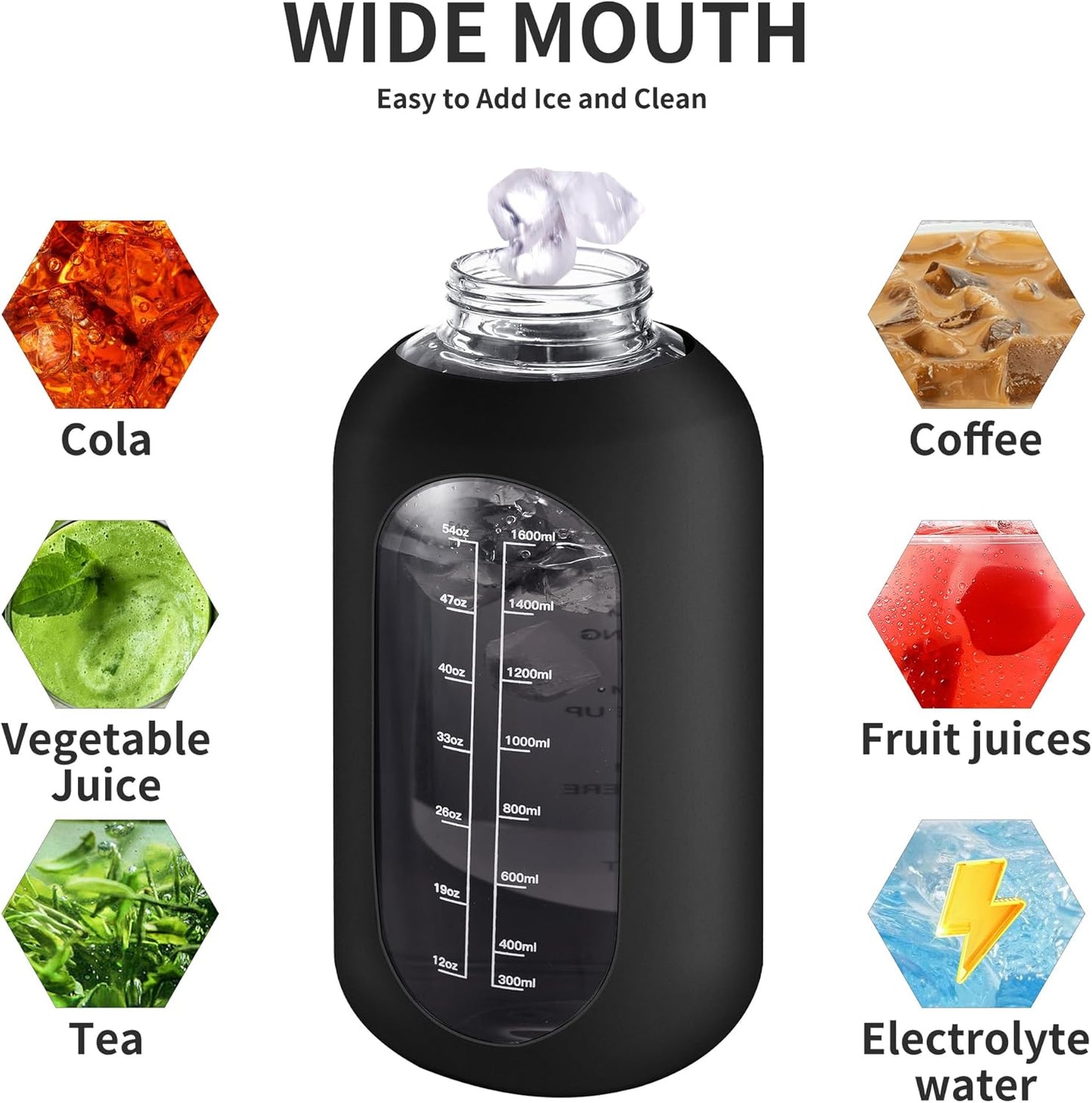 CIVAGO 40 oz Glass Water Bottle with Straw and Handle, Large Sports Motivational Water Bottle Flask with Time Marker and 2 Lids, Leakproof Water Jug Canteen with Silicone Sleeve for Gym,Red
