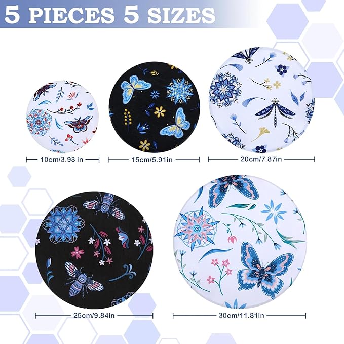 5-Size Reusable Beeswax Bowl Covers for Bread Proofing, Cotton Cloth Flexible Beeswax Wraps for Food Storage(Butterfly)