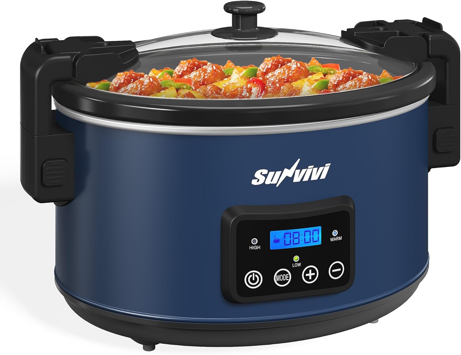Sunvivi 8.5 Quart Programmable Slow Cooker: Multi-Cooker Food Warmer with Locking Lid & Digital Timer, Adjustable Tempature Control, Dishwasher Safe, Perfect for Families and Gatherings, Blue - Culinary Roots
