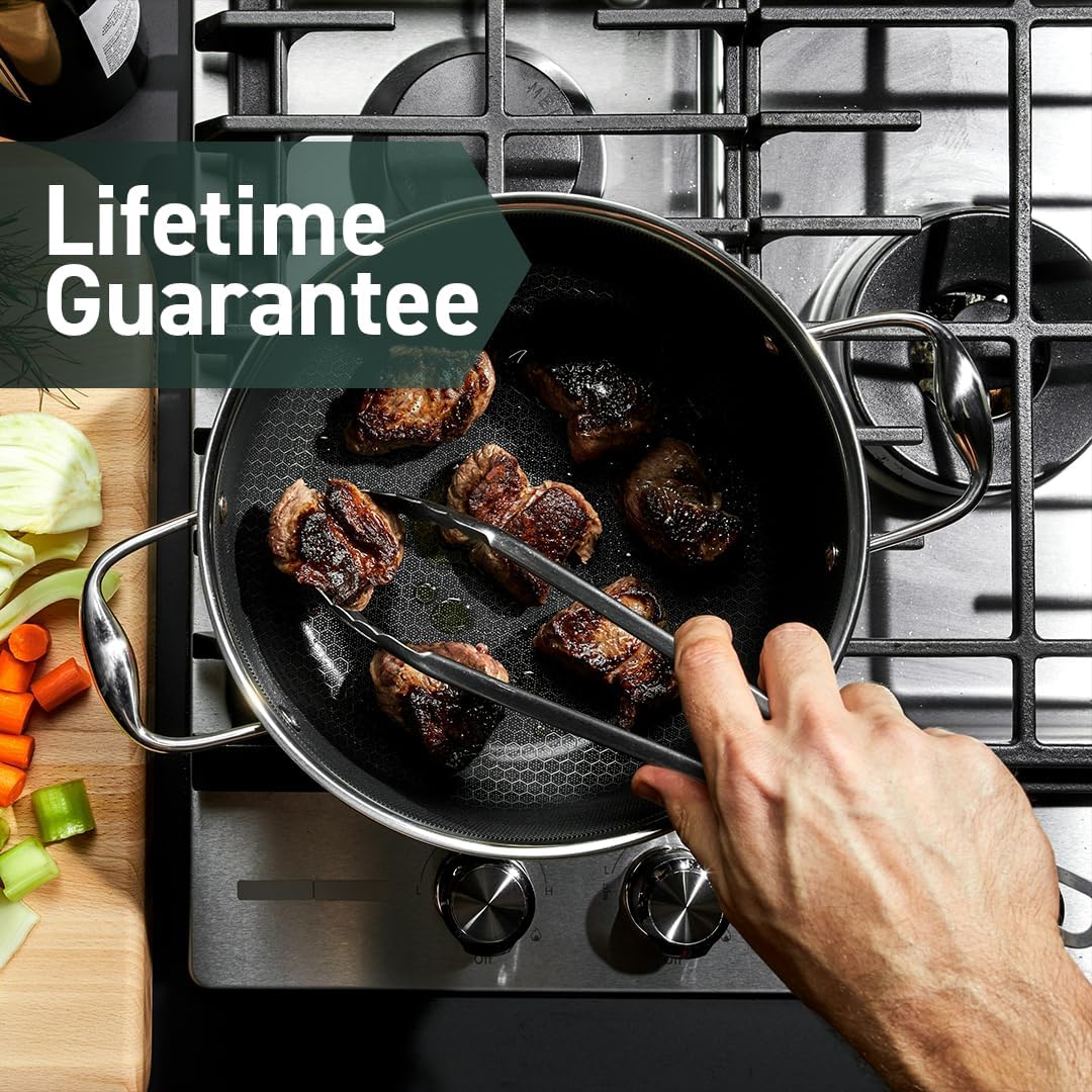 HexClad Hybrid Nonstick 5-Quart Dutch Oven with Stainless Steel Lid, Stay-Cool Handles, Dishwasher-Friendly, Oven-Safe Up to 900°F, Induction Ready, Compatible with All Cooktops - Culinary Roots