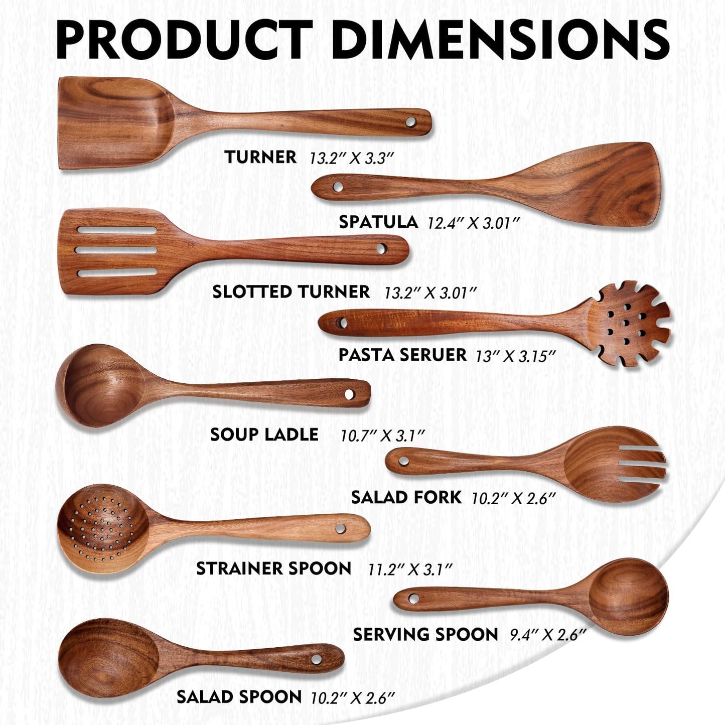 Wooden Spoons for Cooking 9 Pieces Set, Teak Wooden Kitchen Utensil Set, Wooden Cooking Utensils Spoons, Spatulas, Heat-Resistant, Lightweight & Durable, Perfect for Non-Stick Cookware - Culinary Roots