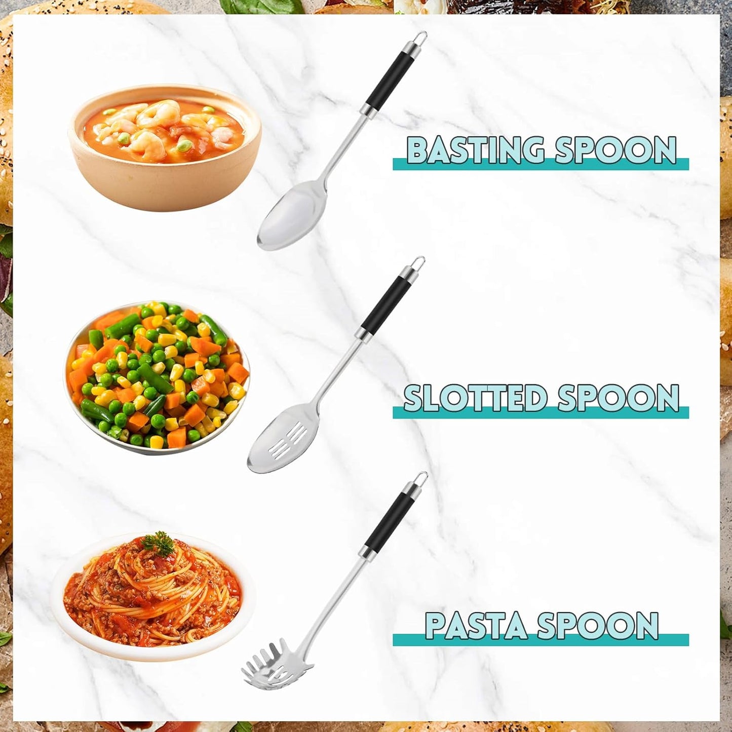 3-Piece,Stainless Steel Serving spoons set with Slotted Spoon, Serving Spoon and Spaghetti Spoon, kitchen cooking serving utensils set cooking spoon. - Culinary Roots