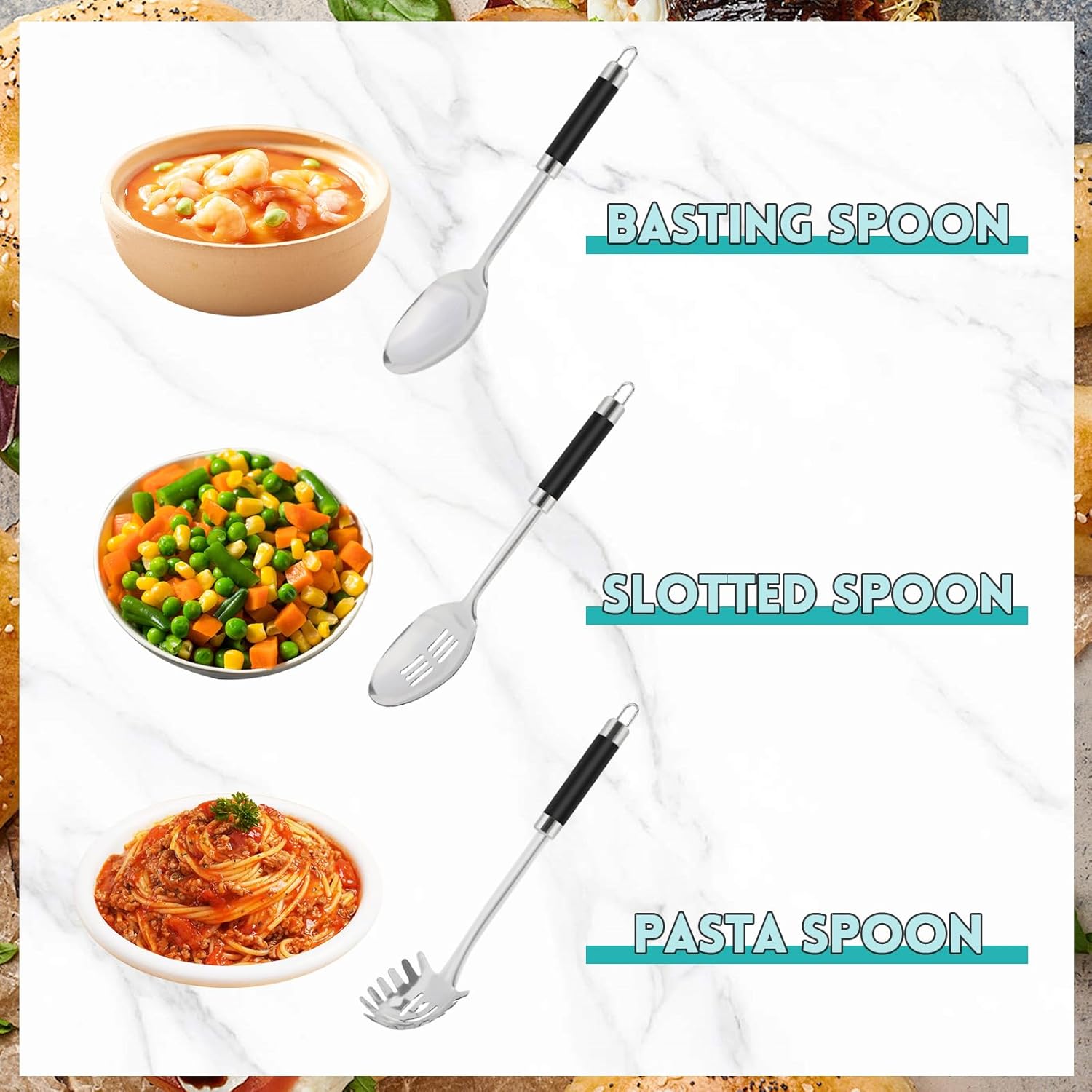 3-Piece,Stainless Steel Serving spoons set with Slotted Spoon, Serving Spoon and Spaghetti Spoon, kitchen cooking serving utensils set cooking spoon. - Culinary Roots