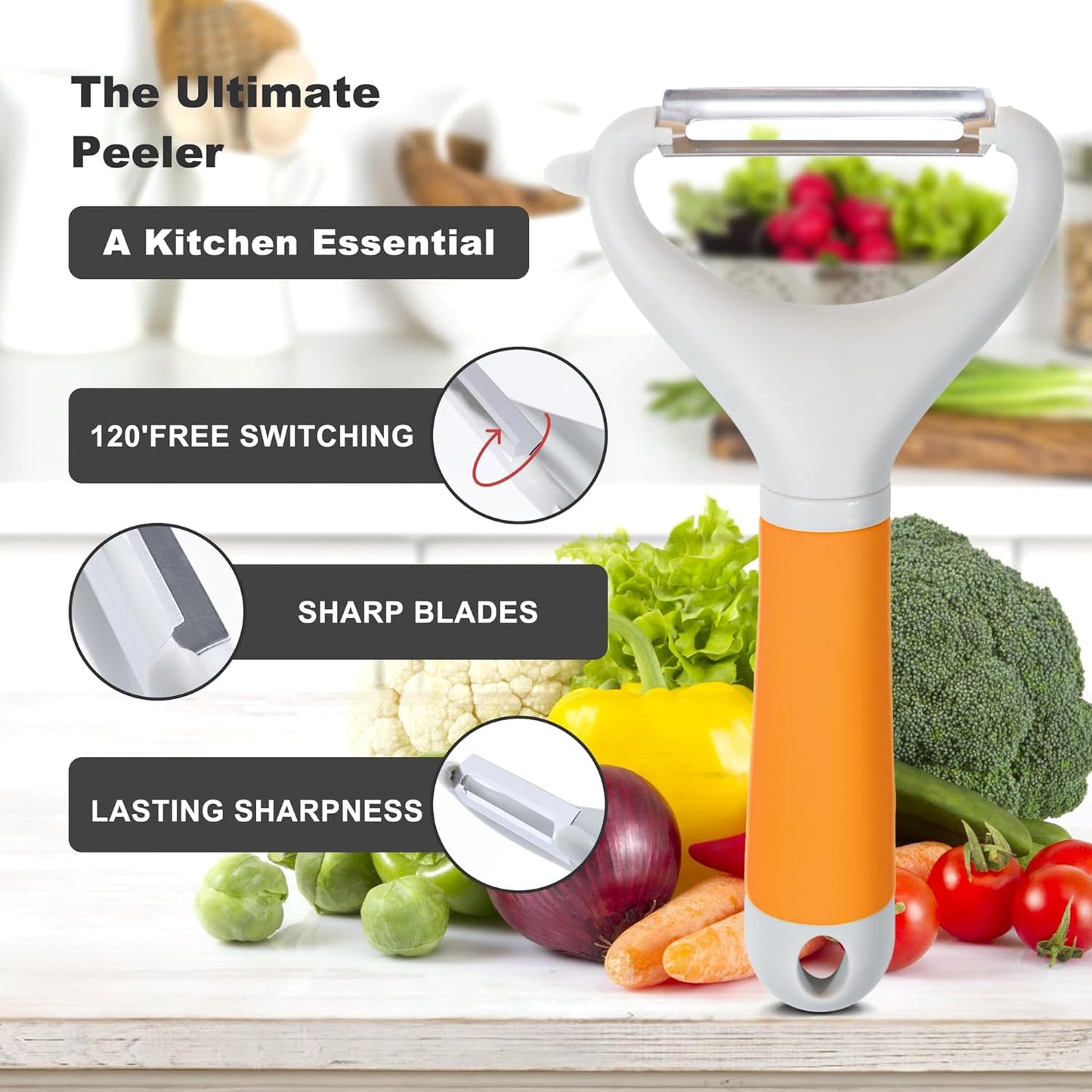 Li&Zhao Vegetable Peelers - Potato Peelers Fruit Peeler Veggie Peeler Carrot Peeler Apple Peeler Garlic Peeler for Kitchen Julienne Peeler, Dishwasher Safe(Orange) - Culinary Roots