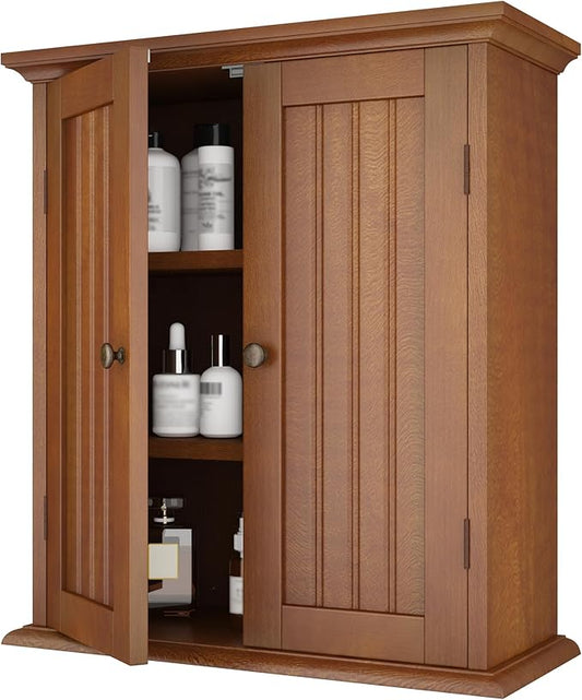 ChooChoo Bathroom Wall Cabinet, Over The Toilet Space Saver Storage Cabinet, Medicine Cabinet with 2 Door and Adjustable Shelves, Cupboard, Rustic