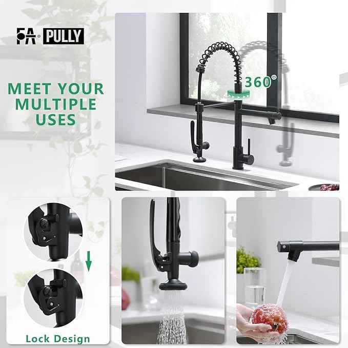 Fapully Black Kitchen Faucet,Commercial Pull Down Kitchen Sink Faucet with Sprayer