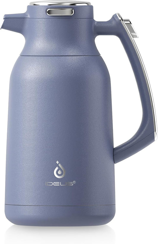 IDEUS Thermal Coffee Carafe 68oz (2,000ml), Stainless Steel Double Wall Insulated Vacuum Flask, Water Jug Coffee Server and Beverage Dispenser, Heat and Cold Retention (Ocean Blue, 68oz (2,000ml))