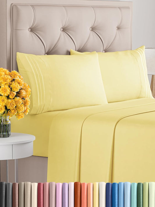 Cal King Size 4 Piece Sheet Set - Comfy Breathable & Cooling Bed Sheets Set - Hotel Luxury Bedding for Women, Men, Kids, Teens, Boys & Girls - Deep Pockets, Soft and Wrinkle Free - Oeko-Tex - Yellow