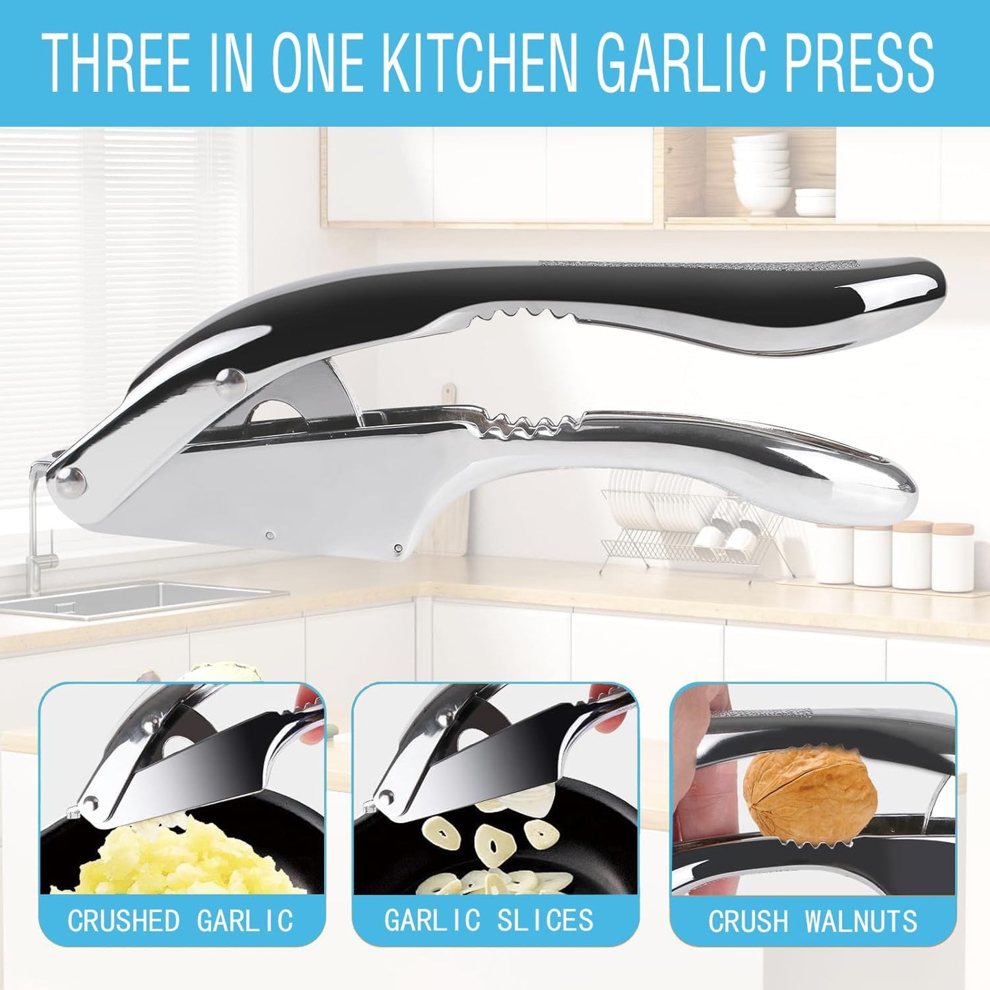 Garlic Press and Slicer 2 in 1, Rust Proof & Dishwasher Safe Professional Garlic Mincer Tool, Effortlessly Crush and Mince Garlic with this Ergonomic Handle-Garlic Peeler & Brush ANCQMI(Pear white) - Culinary Roots