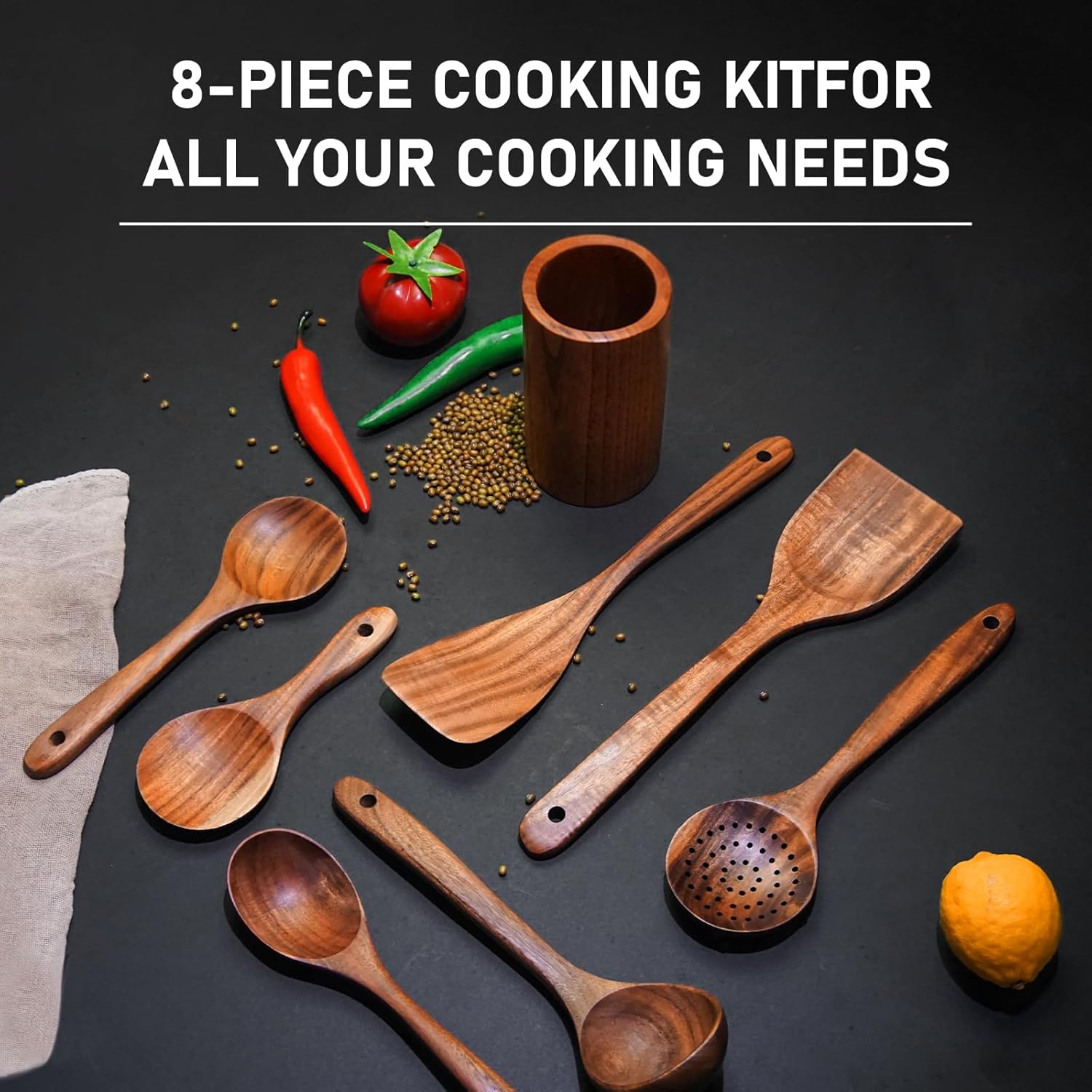 FJNATINH Wooden Spoons for Cooking, 8 Pcs Nonstick Wooden Cooking Utensils Set,Nonstick Natural and Healthy Kitchen Utensil（8 Pcs） - Culinary Roots