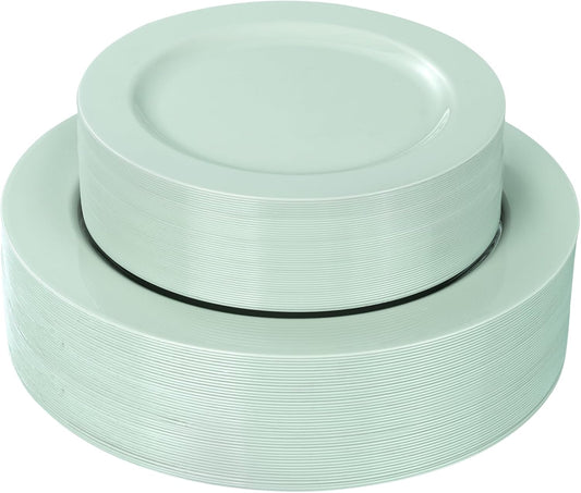 FLOWERCAT 60PCS Sage Green Plates - Heavy Duty Plastic Plates Disposable for Party/Easter - Include 30PCS 10.25inch Sage Green Dinner Plates and 30PCS 7.5inch Dessert Plates - Culinary Roots