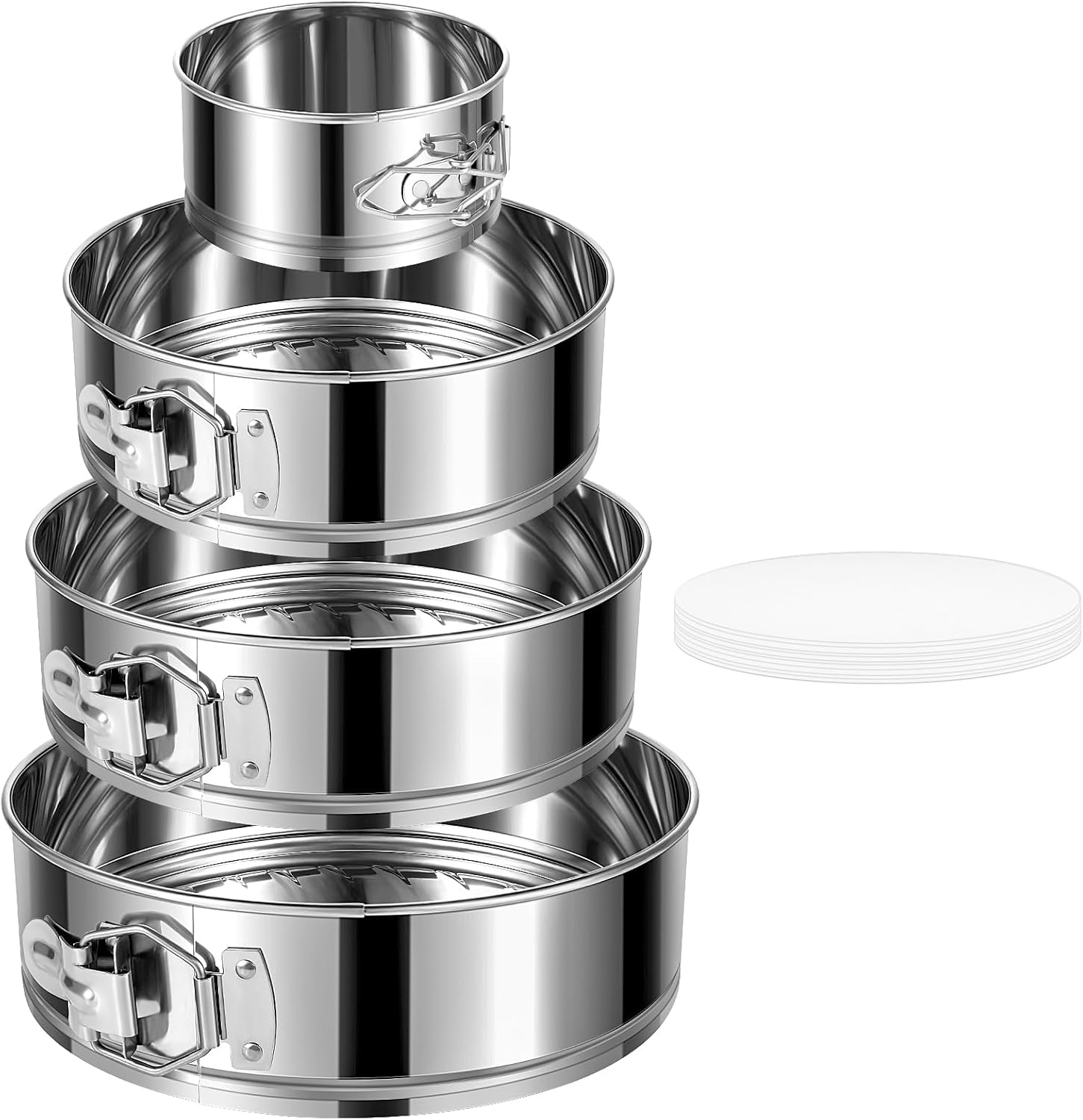 4" 7" 9" 10" Springform Pans Set of 4, Stainless Steel Cheesecake Pan with Removable Bottom, Leakproof & Nonstick Springform Cake Mold for Baking with 50 Pcs Paper Liners - Culinary Roots