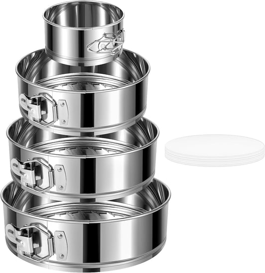4" 7" 9" 10" Springform Pans Set of 4, Stainless Steel Cheesecake Pan with Removable Bottom, Leakproof & Nonstick Springform Cake Mold for Baking with 50 Pcs Paper Liners - Culinary Roots