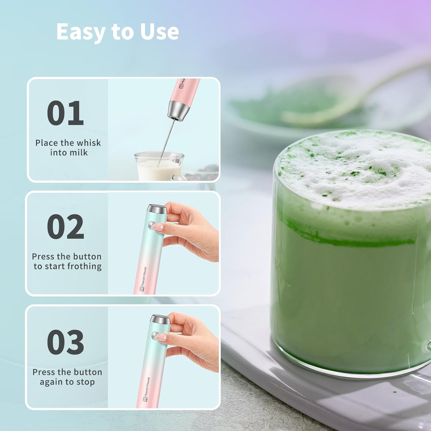 Maestri House Rechargeable Milk Frother with Stand, LunaFro Handheld Electric Foam Maker Waterproof Detachable Stainless Steel Whisk Drink Mixer Foamer for Lattes, Cappuccino - Culinary Roots