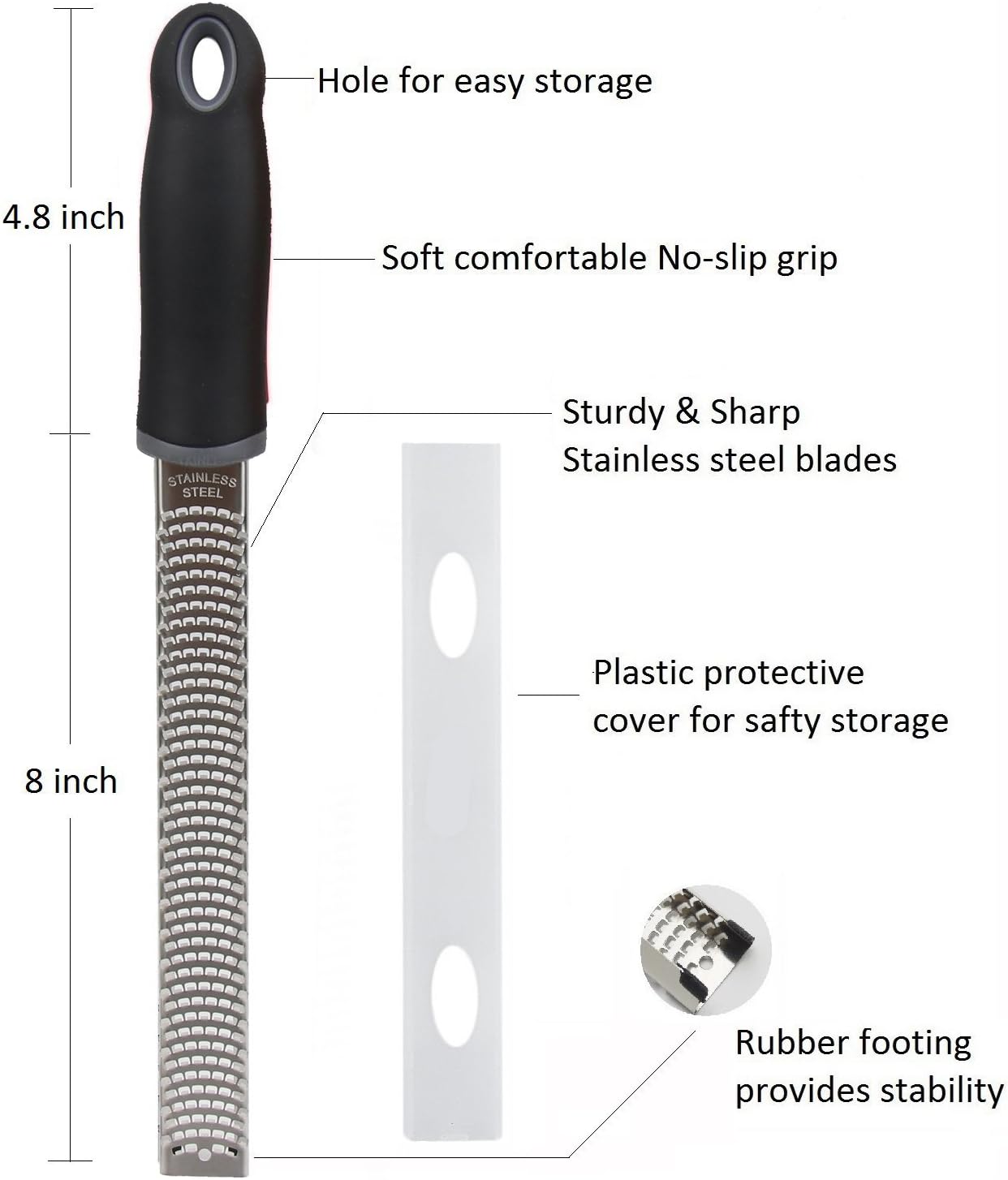 Lemon Zester, Stainless Steel Kitchen Cheese Grater, Plastic Cover Ergonomic Soft Black Handle - Culinary Roots