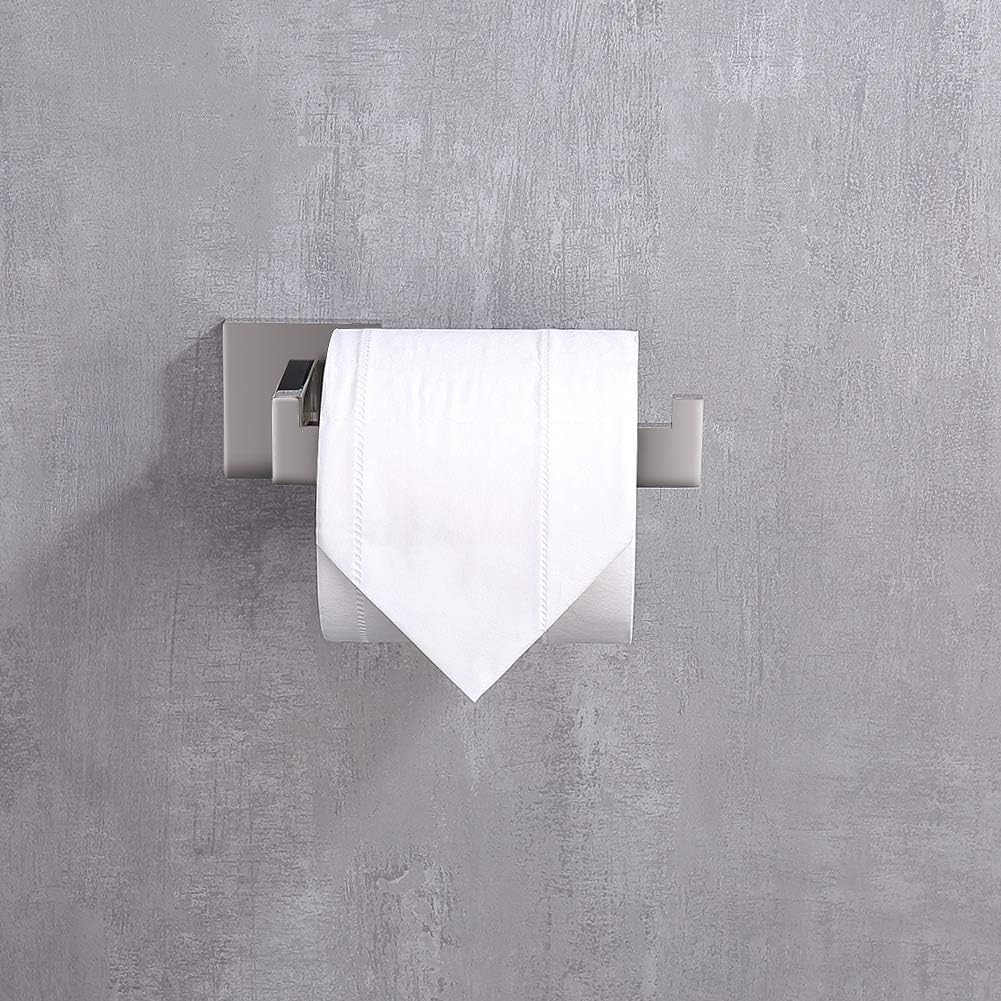 TASTOS Polished Chrome Toilet Paper Holder SUS304 Stainless Steel, Modern Square Half Open Bathroom 5 inch TP Holder Wall Mount Rustfree Tissue Roll Dispenser for Washroom Kitchen 2 Pack