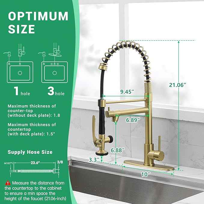 Fapully Commercial Kitchen Sink Faucet with Pull Down Sprayer Brushed Gold Single Handle Faucets for Kitchen Sink, Kitchen Faucet with Soap Dispenser and Deck Plack for 4 Hole
