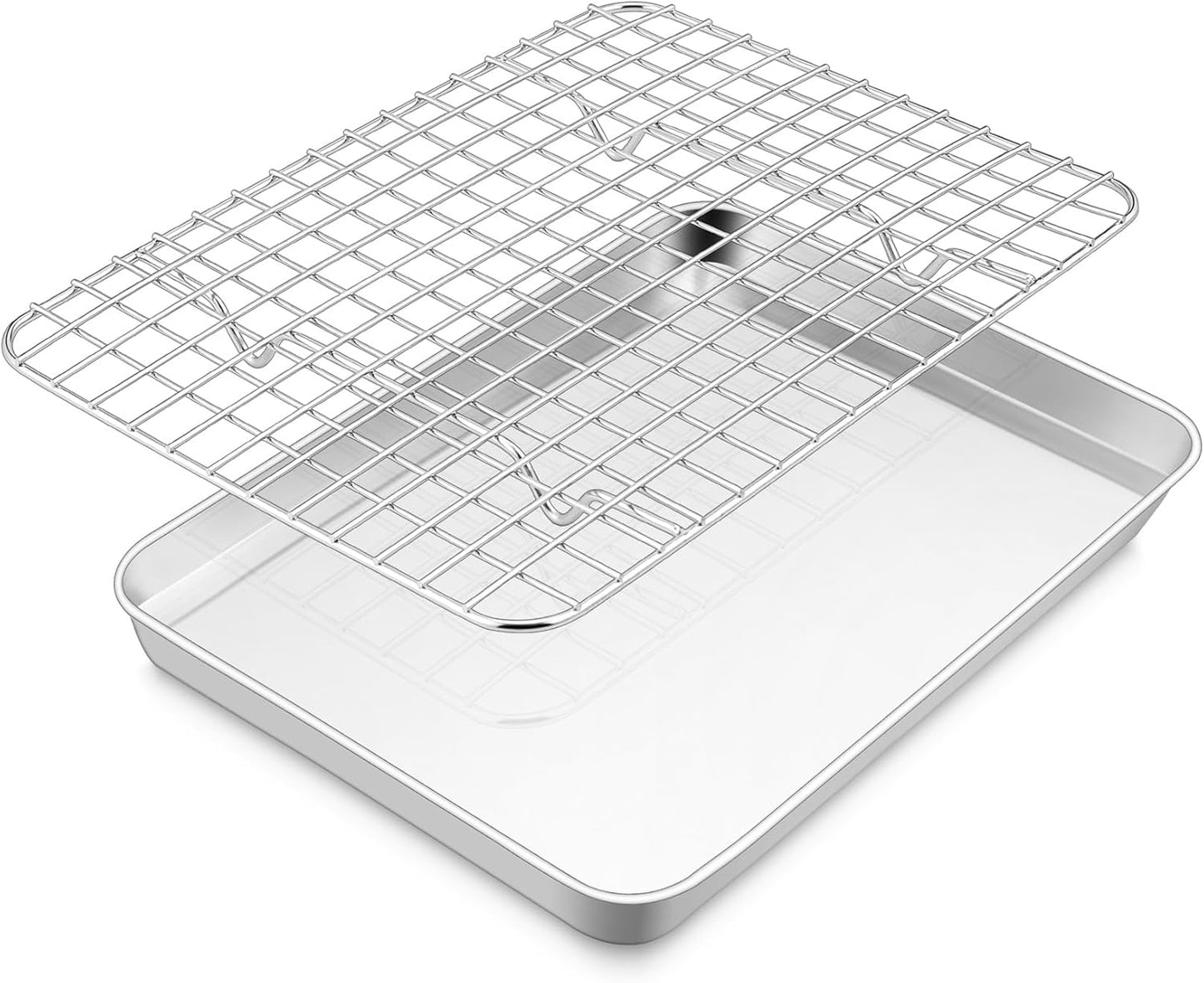 E-far Stainless Steel Baking Sheet with Wire Rack Set, 10.5” x 8.3” Cookie Sheet Baking Pan for Toaster Oven, Small Metal Tray with Cooling Rack for Cooking Roasting, Non-Toxic & Dishwasher Safe - Culinary Roots