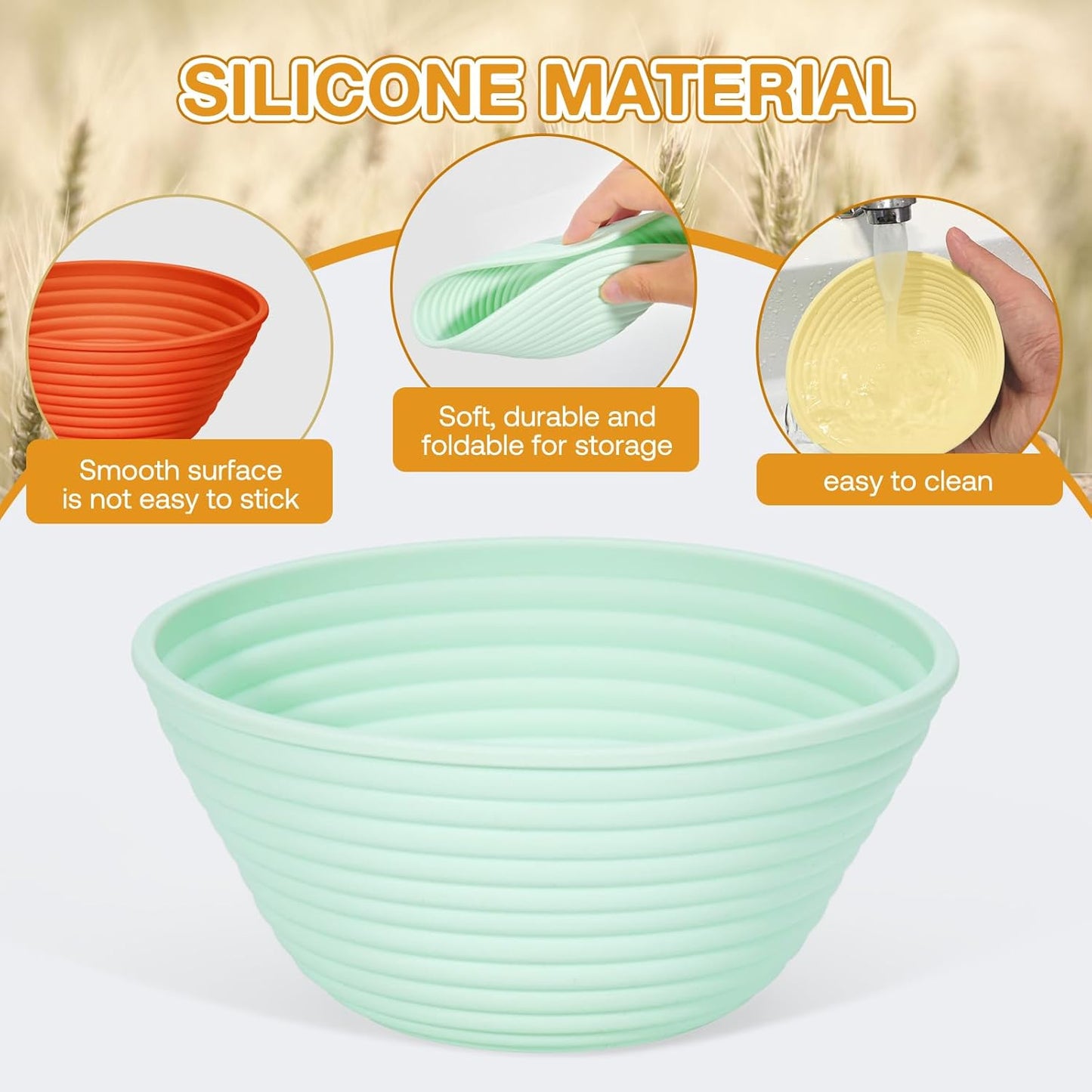 Silicone Banneton, Sourdough Bread Baskets (Set of 6, 5 Inch), Round Proofing Bread Bowls with Starter Kit, Bread Making Baking Supplies - Culinary Roots