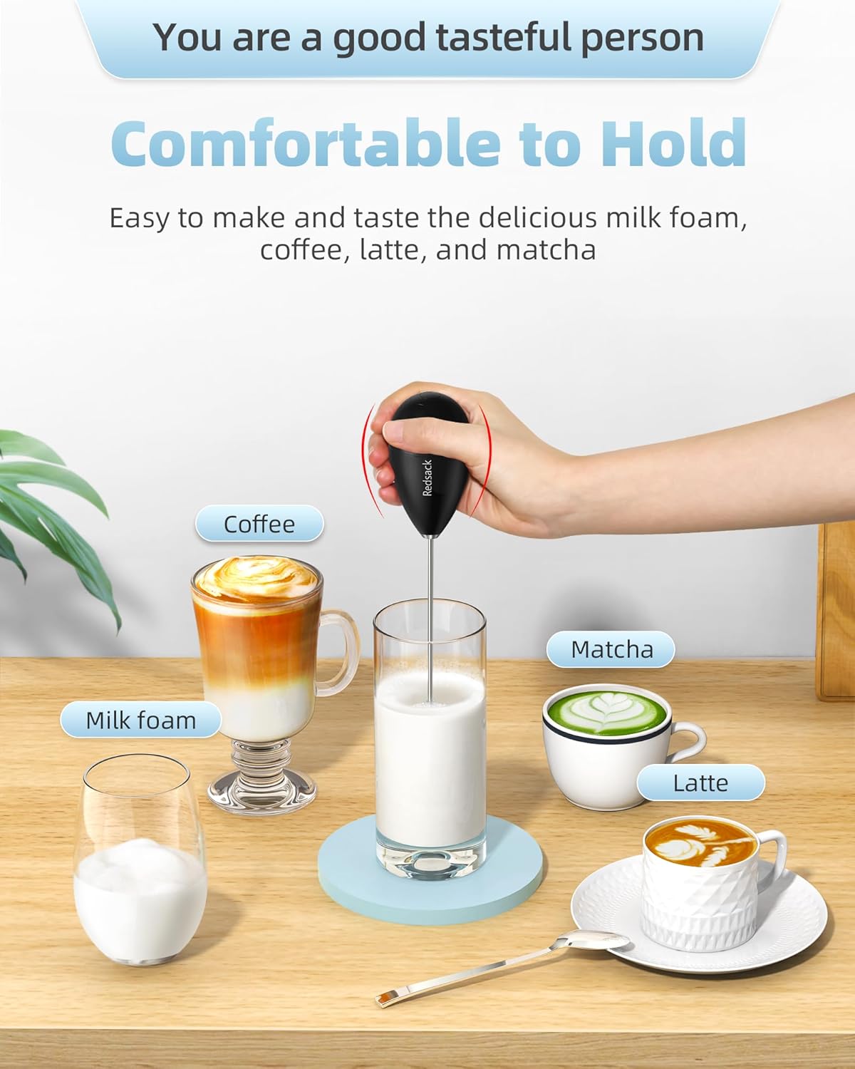 Milk Frother Handheld with Case,USB C Rechargeable Frother Wand for Coffee, Portable Electric Whisk with Stand,Waterproof Hand Drink Mixer Travel for Lattes, Cappuccino, Matcha, Egg (Black) - Culinary Roots