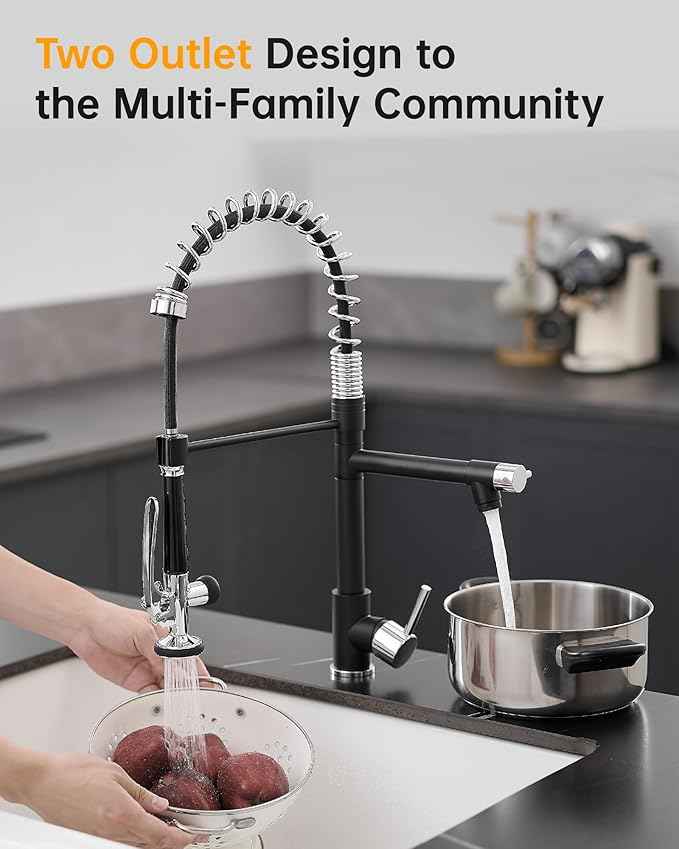 Fapully Kitchen Sink Faucet, Pull Down Kitchen Faucet, Black and Chrome Kitchen Faucets with Sprayer, Single Handle Single Hole Faucets for Kitchen Sinks