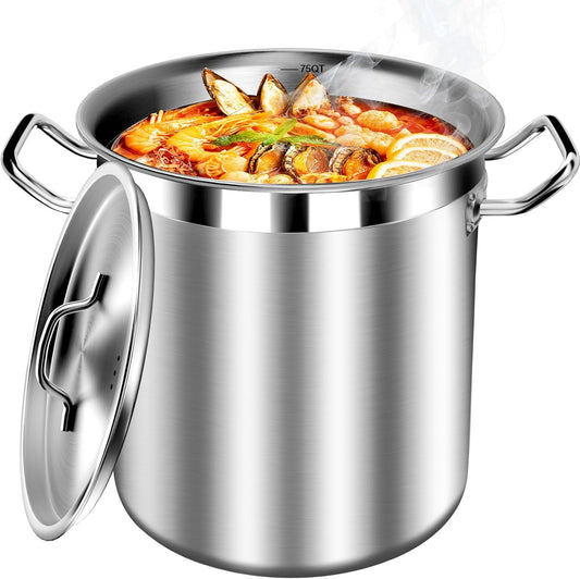 75 Quart Commercial Stock Pot with Lid – Restaurant-Grade Stainless Steel Soup Pot, Triple-Layer Even Heat Base, Steam Vent Lid, Induction Ready – Lobster Boils, Catering, Bulk Cooking - Culinary Roots