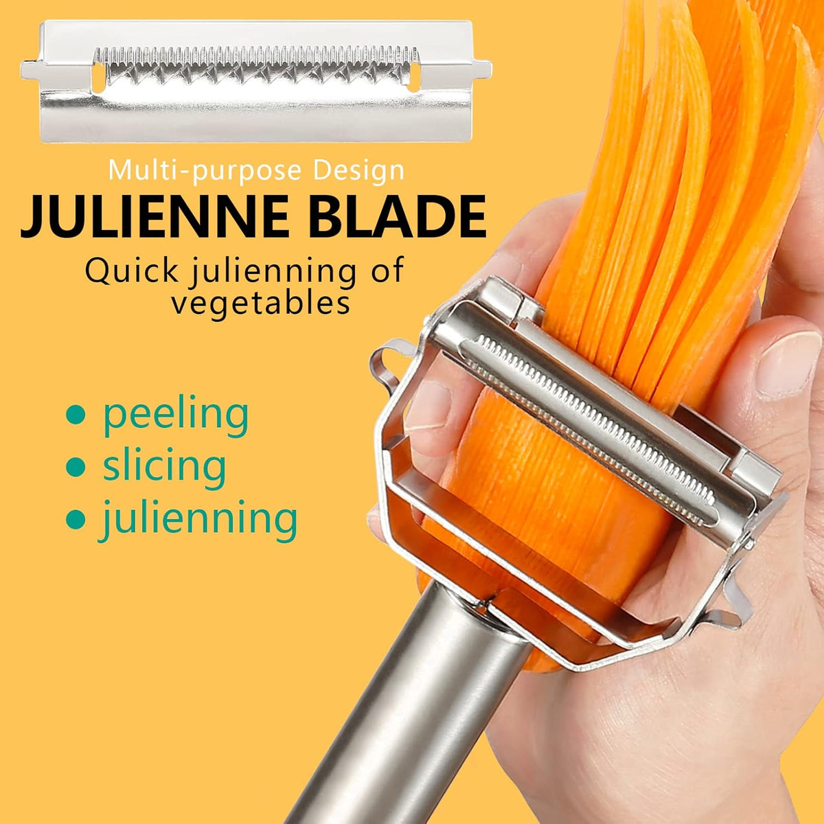 Stainless Steel Peeler Julienne Cutter Slicer for Carrot Potato Melon Vegetable and Fruit with Cleaning Brush - Culinary Roots