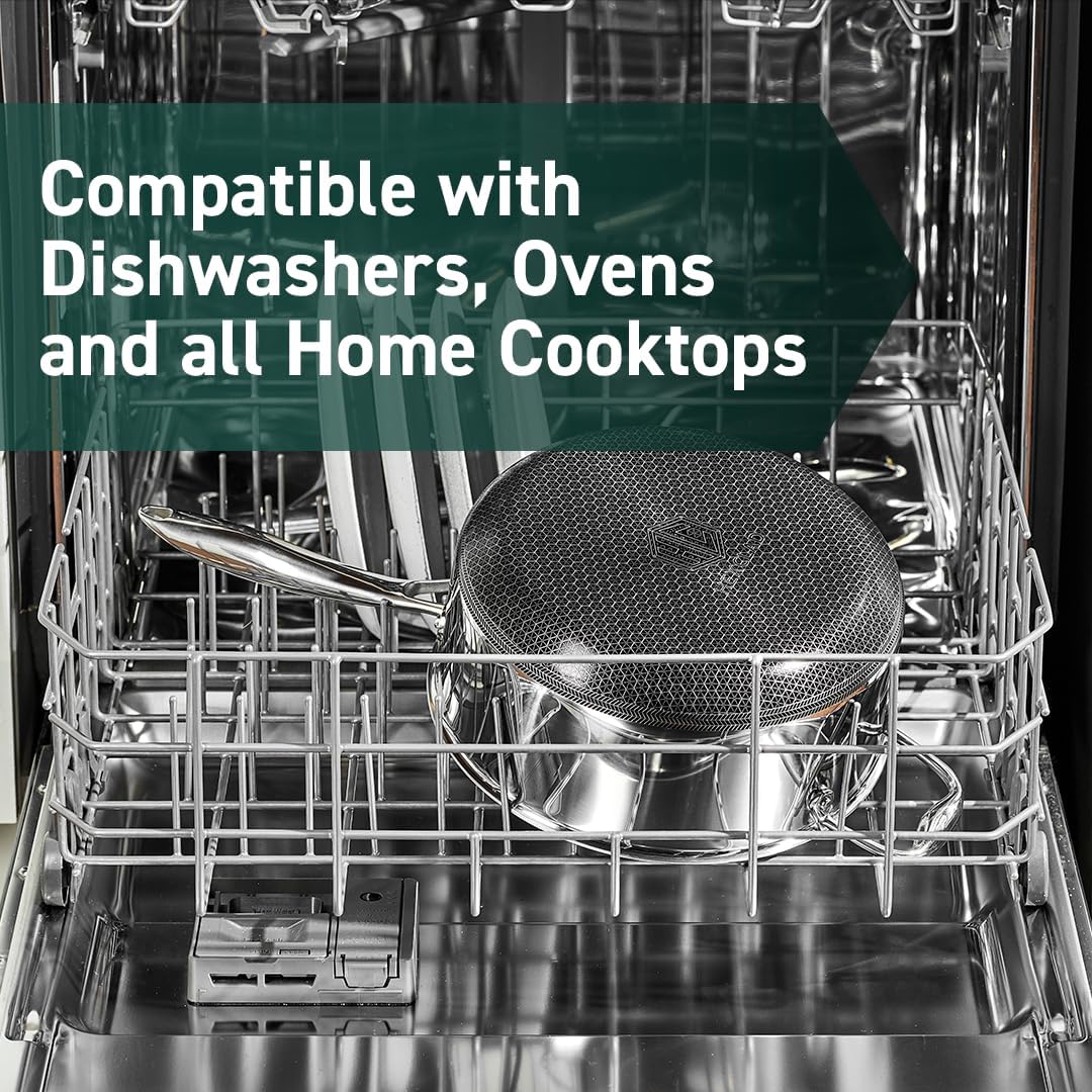 HexClad Hybrid Nonstick 5-Quart Saucepan with Tempered Glass Lid, Stay-Cool Handle, Dishwasher-Friendly, Oven-Safe Up to 900°F, Induction Ready, Compatible with All Cooktops - Culinary Roots