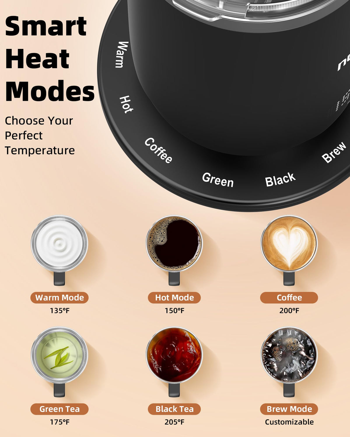 Smart Heated Coffee Mug with Custom Brew Modes