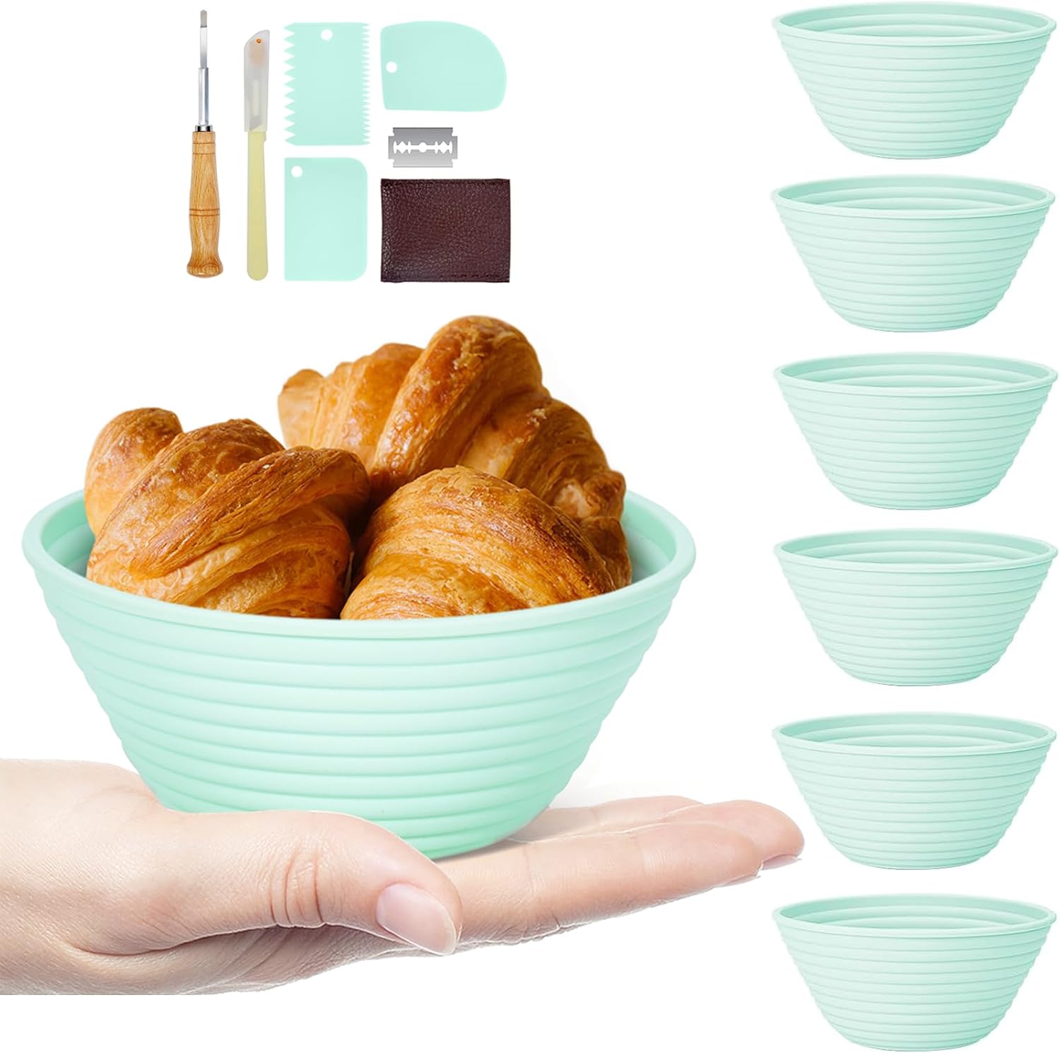 Silicone Banneton, Sourdough Bread Baskets (Set of 6, 5 Inch), Round Proofing Bread Bowls with Starter Kit, Bread Making Baking Supplies - Culinary Roots