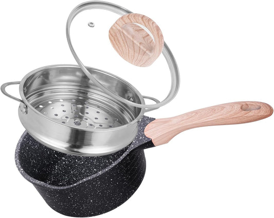 JEETEE 2.5 Quart Saucepan with Steamer Basket, Small Sauce Pot with Lid，Nonstick Coating with Pour Spout, Induction Compatible Cookware Sauce Pan for Cooking, PFOA/PFOS Free - Culinary Roots