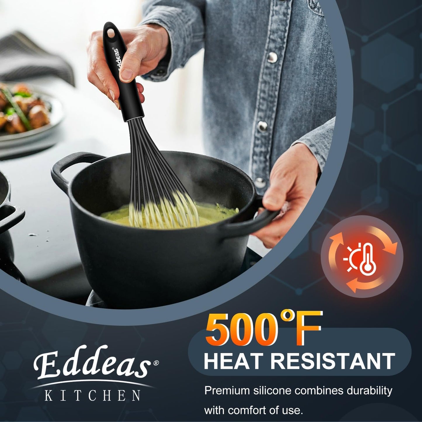 Whisks For Cooking - 500 °F Heat Resistant Silicone Whisk, Heavy Duty 7",9"&11inch Non-Scratch Balloon Kitchen Wisk tool Set, for cooking Wisking, Blending, Beating, Stirring, 3 Piece Black - Culinary Roots