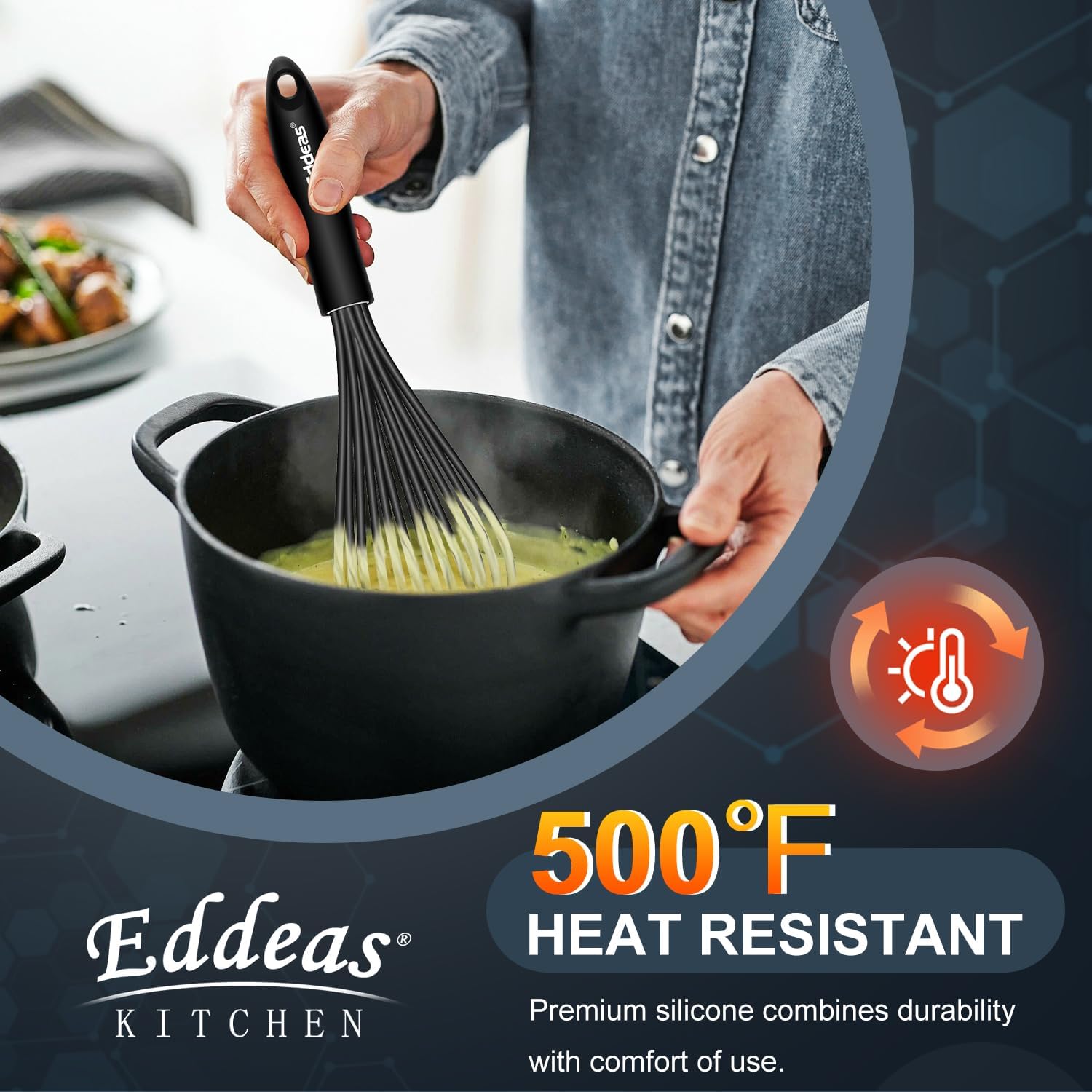 Whisks For Cooking - 500 °F Heat Resistant Silicone Whisk, Heavy Duty 7",9"&11inch Non-Scratch Balloon Kitchen Wisk tool Set, for cooking Wisking, Blending, Beating, Stirring, 3 Piece Black - Culinary Roots