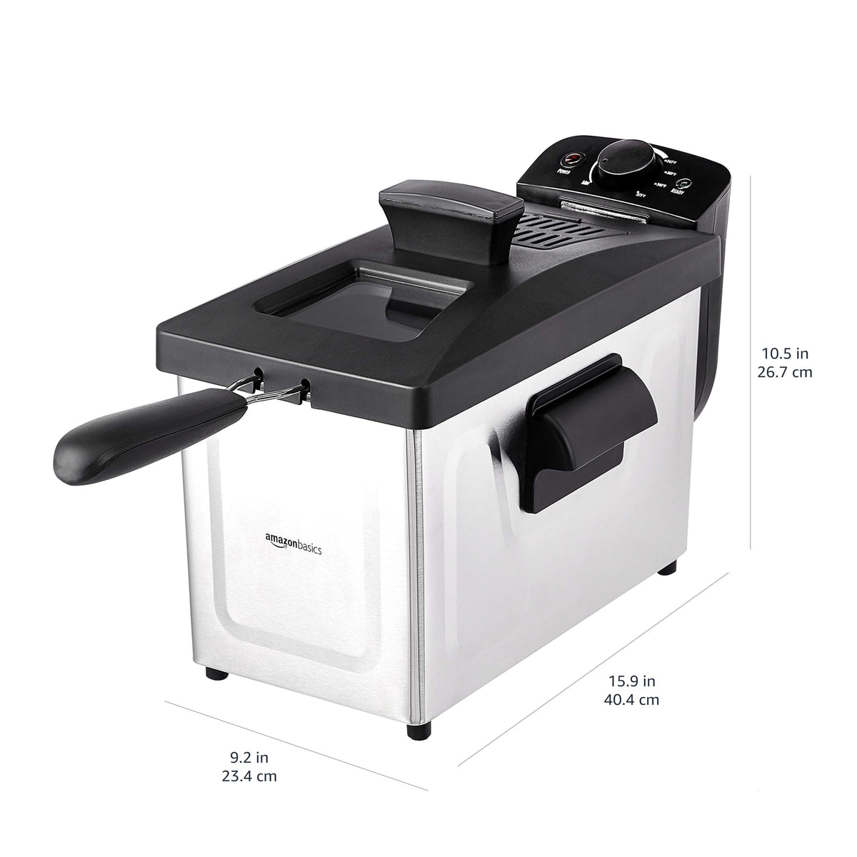 3.2-Qt (3.0L) Electric Deep Fryer with Adjustable Temperature Control, Easy Draining Basket, Viewing Window, Fast-Heating 1500W, Stainless Steel Exterior, Black & Silver