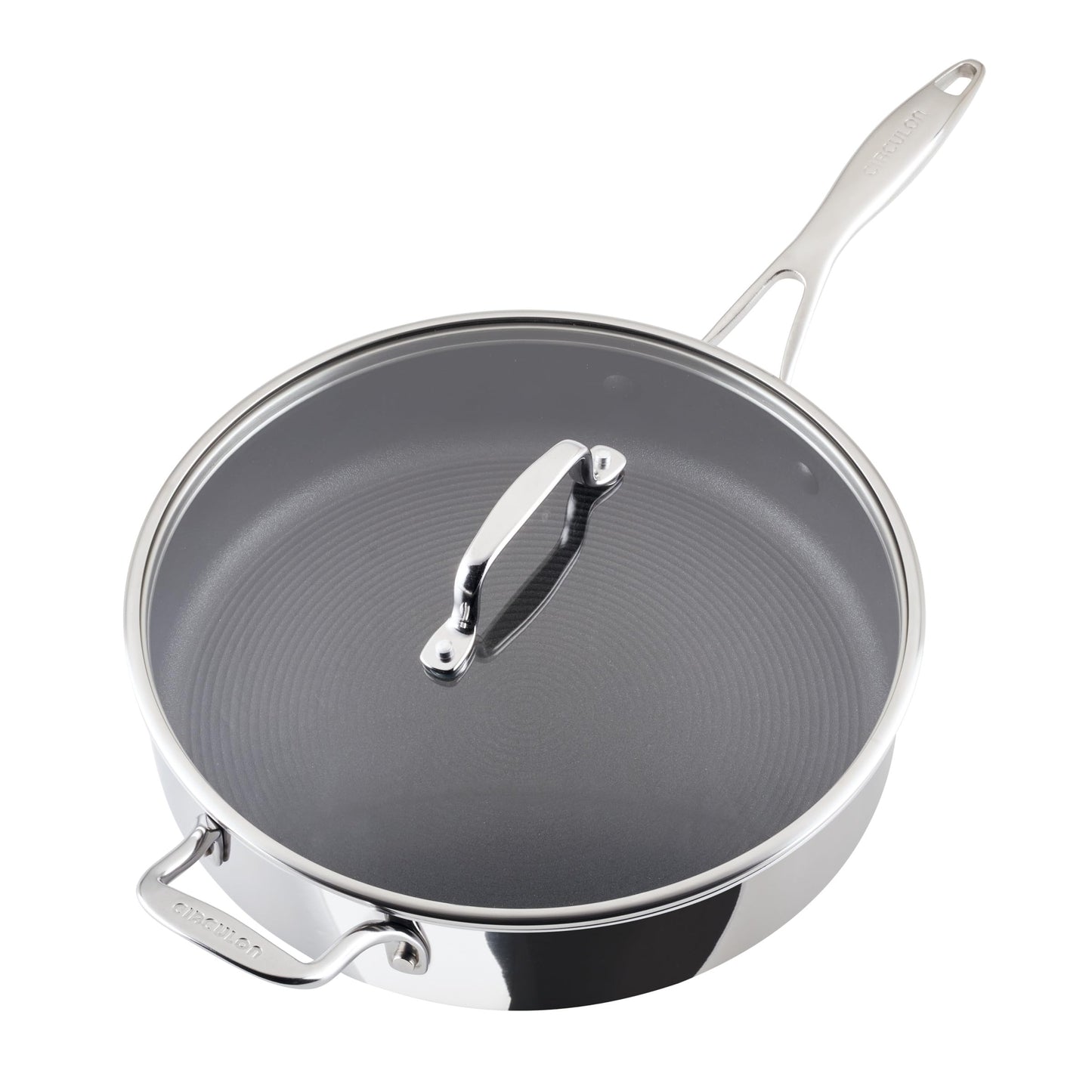 C1 Series Clad Stainless Steel with ScratchDefense Technology Cookware Nonstick Induction Saute Pan with Lid and Helper Handle