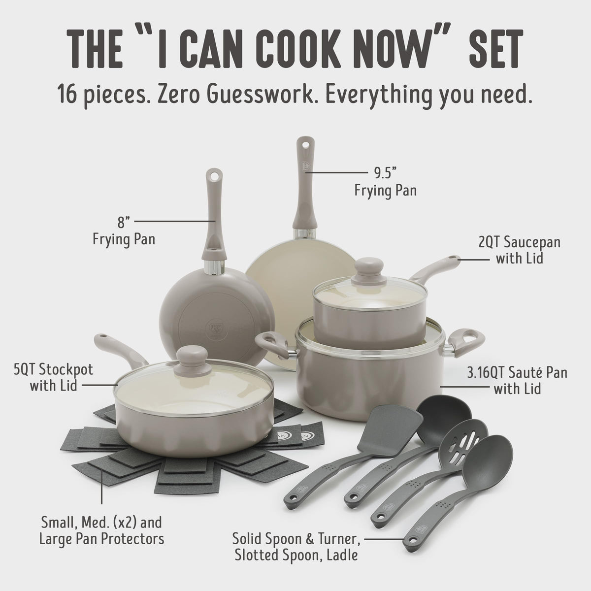 16pc Ceramic Nonstick Pots & Pans Cookware Set