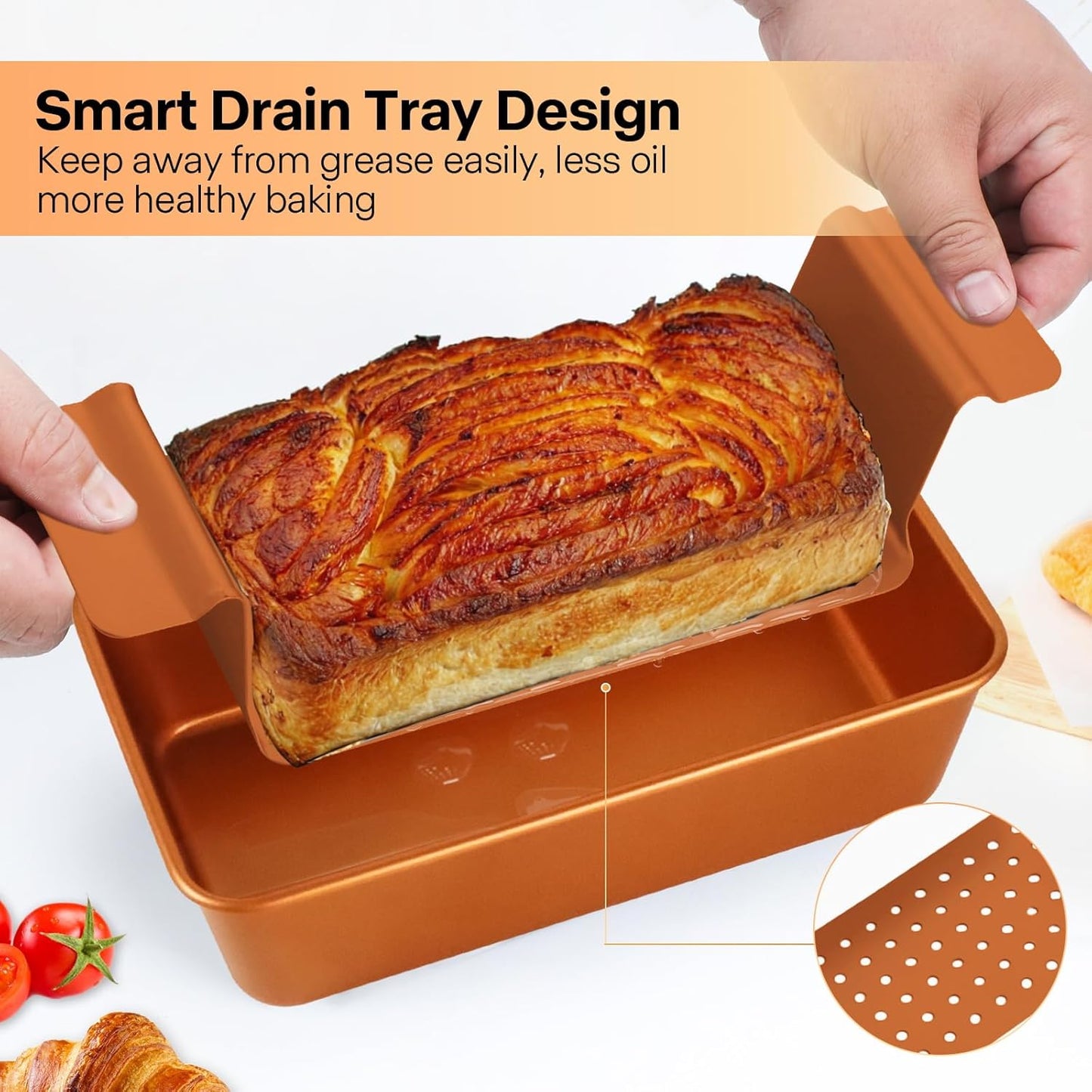 Gold Meatloaf Pan with Drain Tray, Non Stick loaf Pan Set of 2, Heavy Duty 9.8x5.7 Inch Meat loaf Pan with Insert Drip Rack, for Baking Bread and Healthy Meatloaf - Culinary Roots
