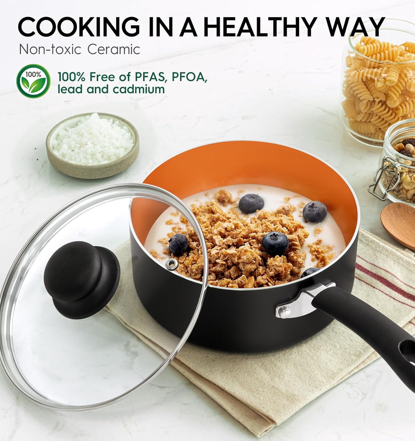 MICHELANGELO Nonstick Sauce Pan with Lid 1QT, 2QT & 3QT, Ceramic Saucepan Set, Copper Sauce pans, Non-Toxic Saucepan, Multipurpose Cooking Pots Set For Home Kitchen, Compatible induction - Culinary Roots