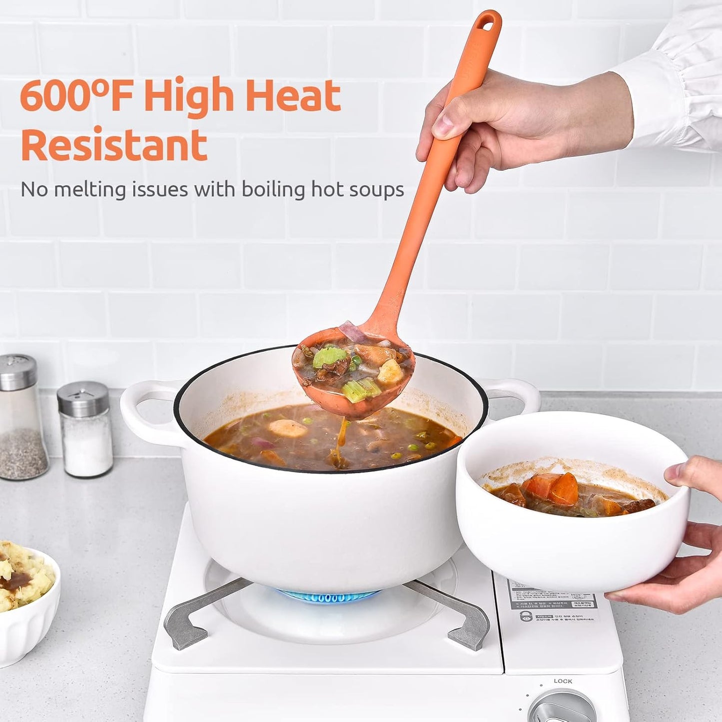 13 inch Silicone Soup Ladle: U-Taste 600ºF Heat Resistant 4 oz Large Non-stick Seamless Rubber Kitchen Deep Serving Spoon with Non-slip Solid Long Handle for Cooking Sauce/Stews/Gravies/Chili(Orange) - Culinary Roots