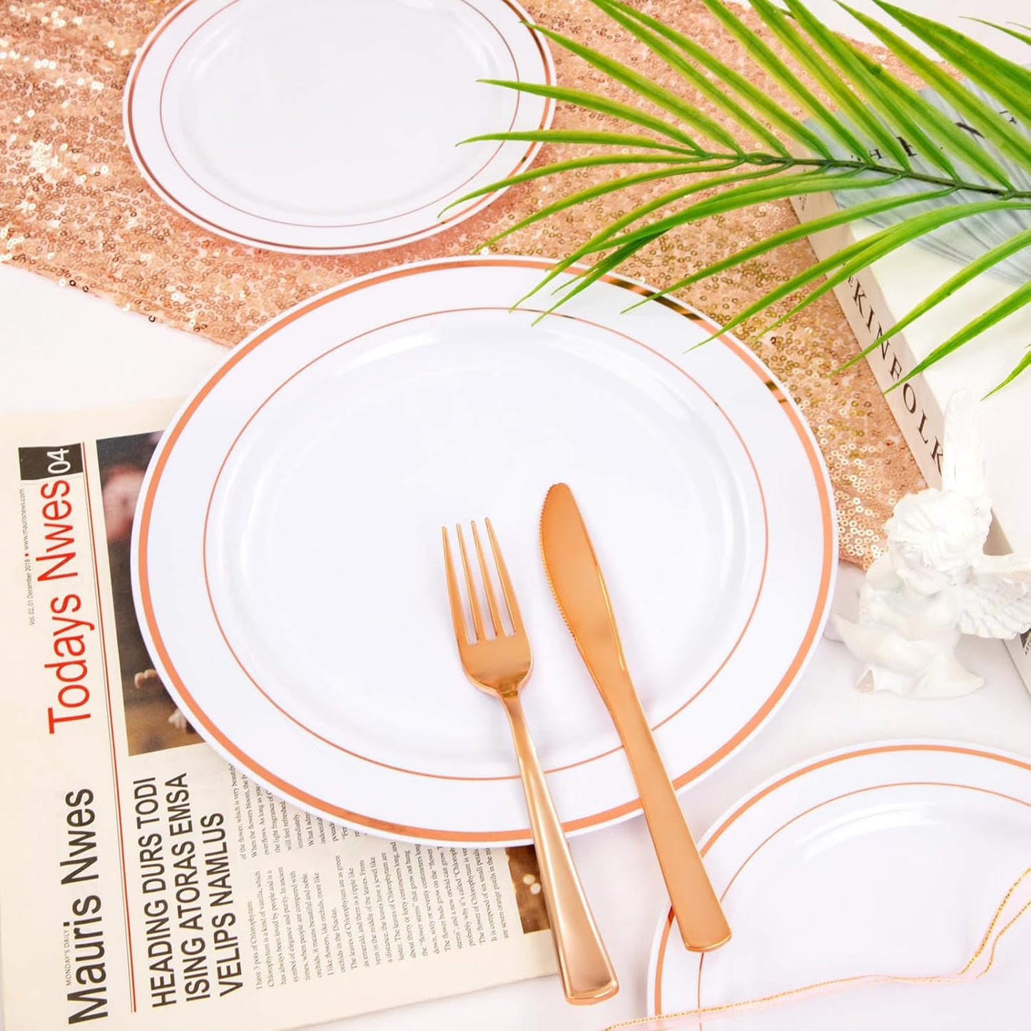 FLOWERCAT 60PCS Rose Gold Plastic Plates - Heavy Duty Rose Gold Plates Disposable for Party Wedding- Include 30PCS 10.25inch Dinner Plates and 30PCS 7.5inch Dessert Plates - Culinary Roots