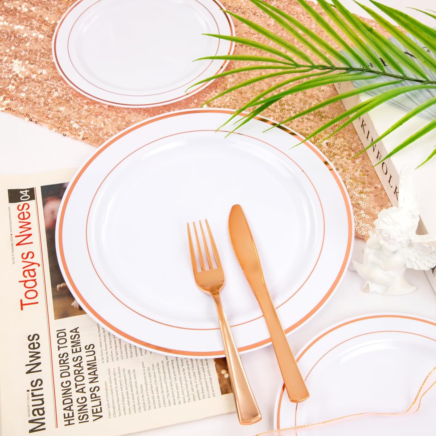 FLOWERCAT 60PCS Rose Gold Plastic Plates - Heavy Duty Rose Gold Plates Disposable for Party Wedding- Include 30PCS 10.25inch Dinner Plates and 30PCS 7.5inch Dessert Plates - Culinary Roots