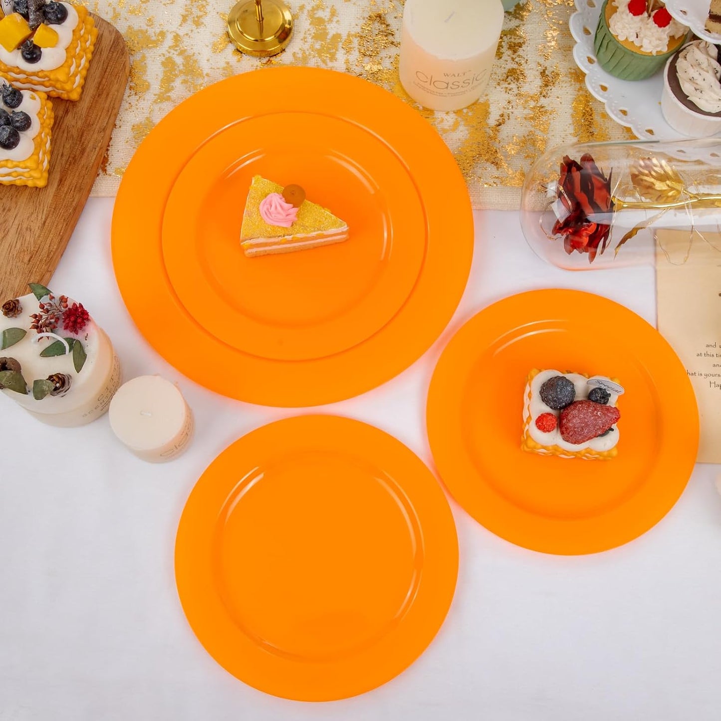 FLOWERCAT 60PCS Orange Plates - Heavy Duty Orange Plastic Plates Disposable for Halloween & Thanksgiving Party - Serve 30 Guests 10.25inch and 7.5inch - Culinary Roots